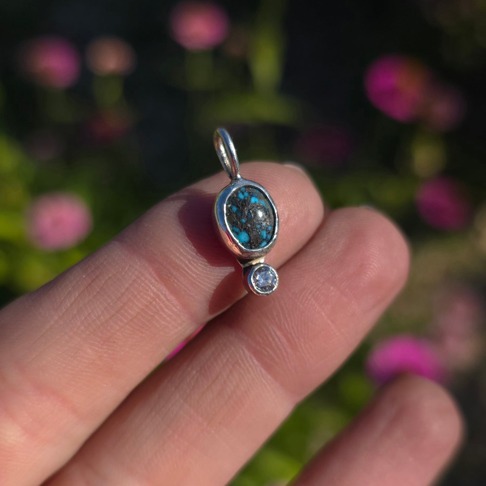 #2 Kingman Tiny Turquoise and CZ Pendant
