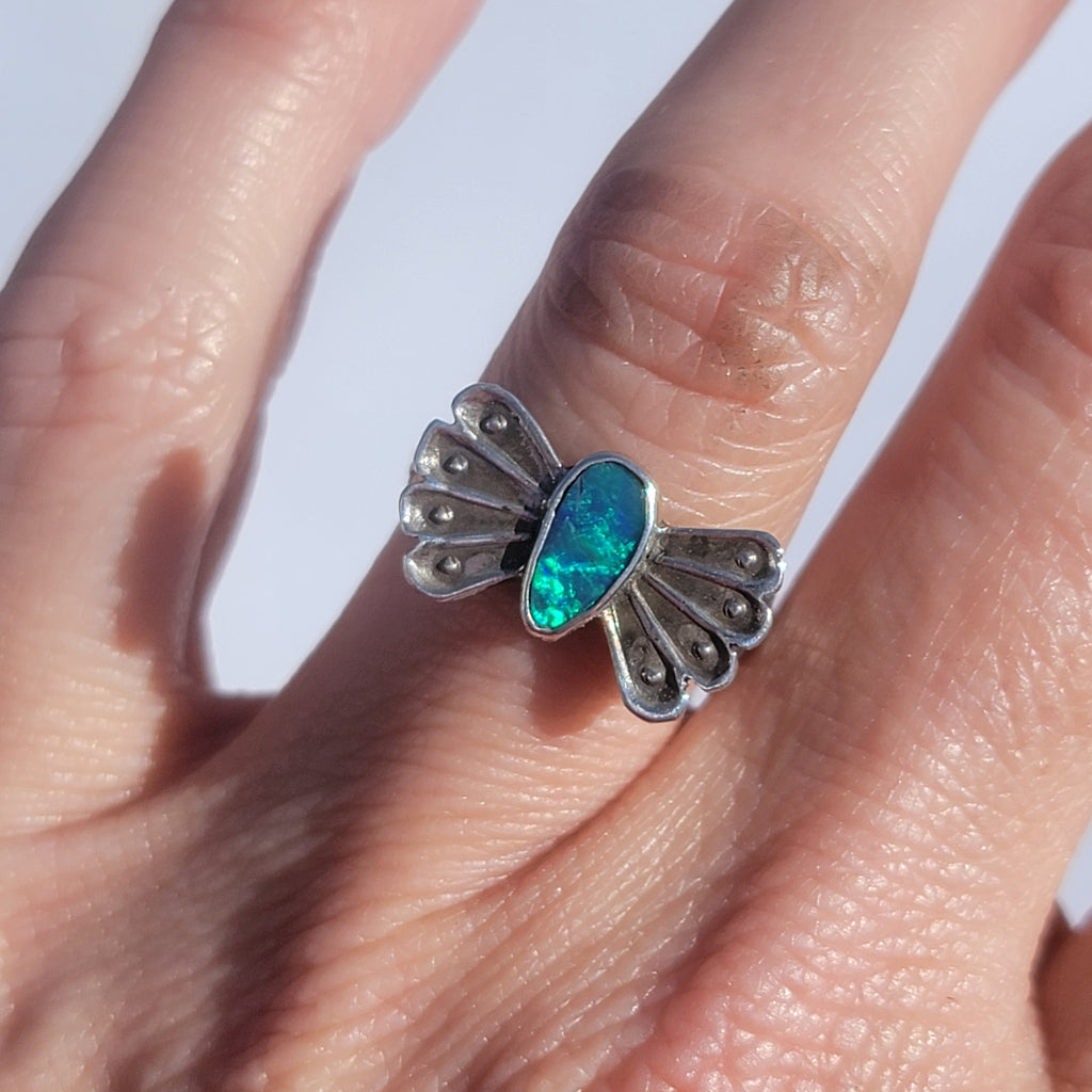Sz 6.25  Australian Opal Butterfly Ring