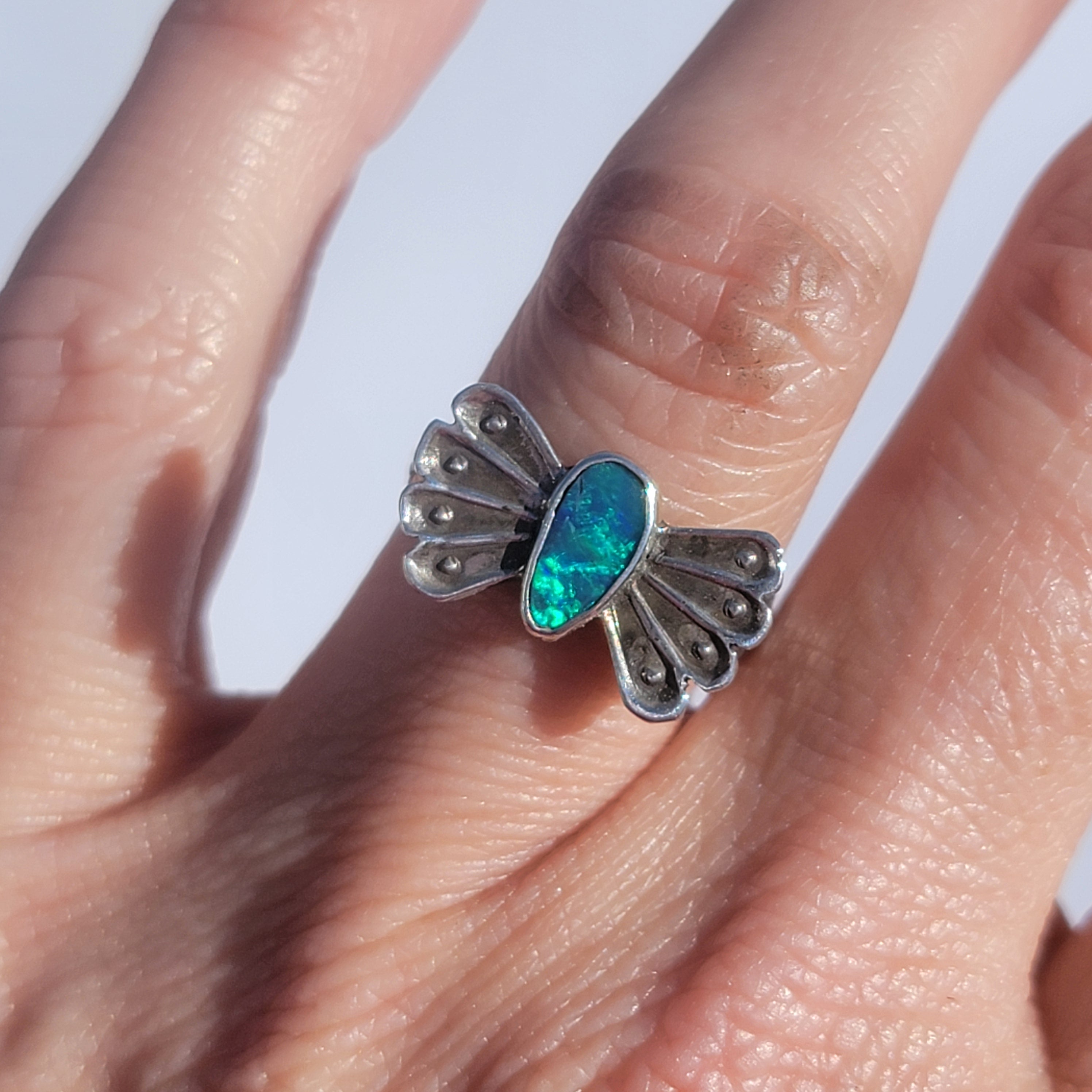 Sz 6.25  Australian Opal Butterfly Ring