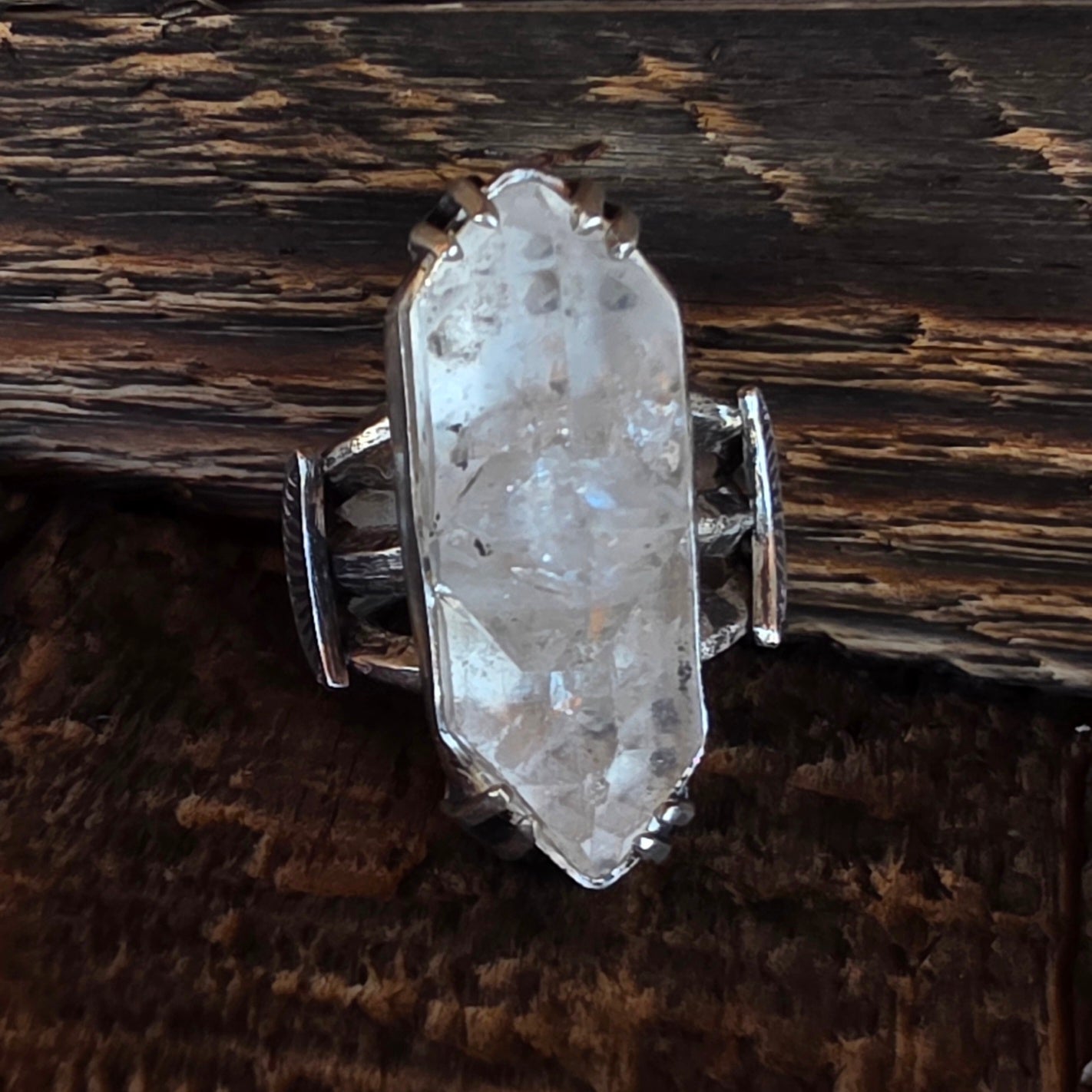 Herkimer Diamond and Stamped Sterling Ring Sz 6.25