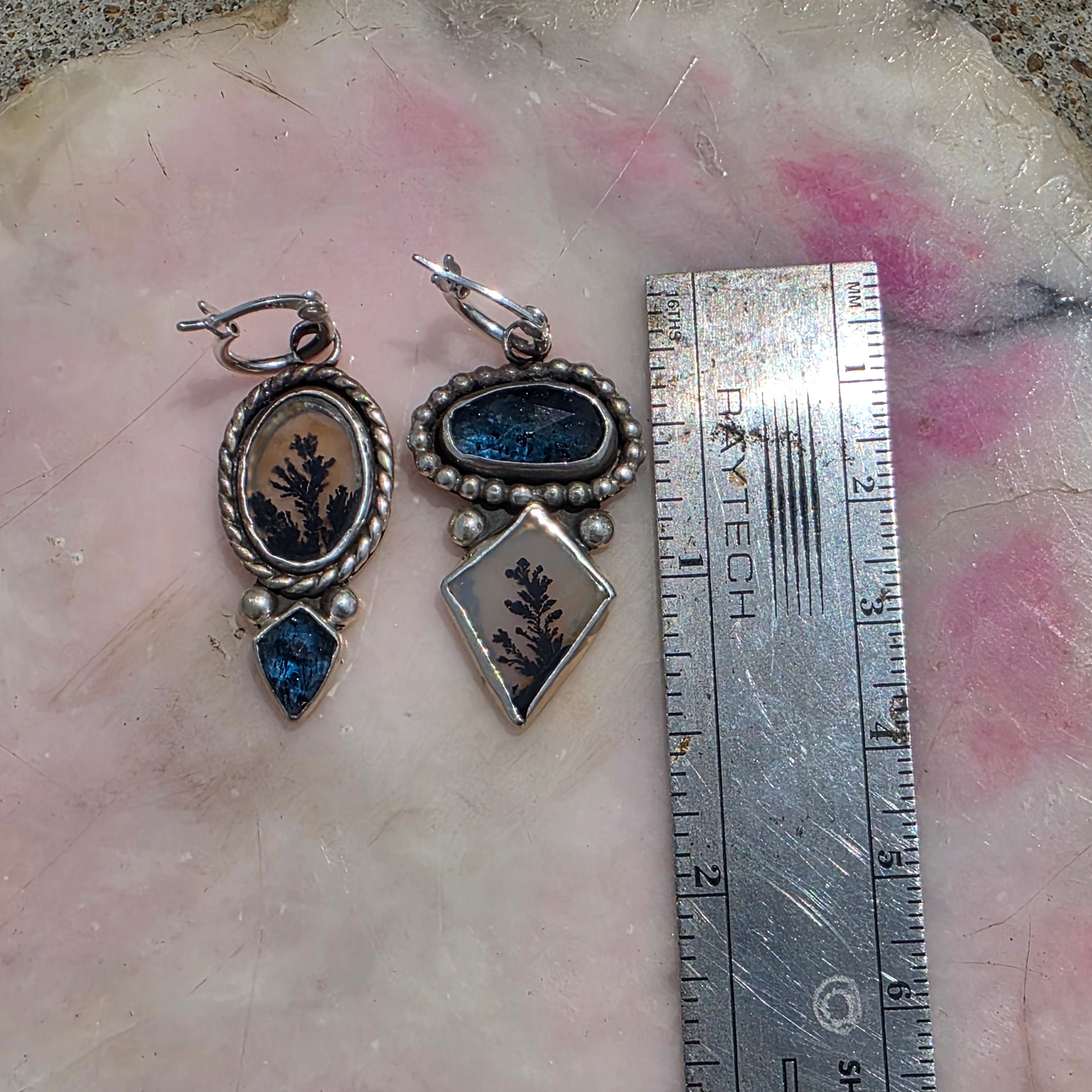 Dendritic Agate, Blue Kyanite, and Sterling Earrings