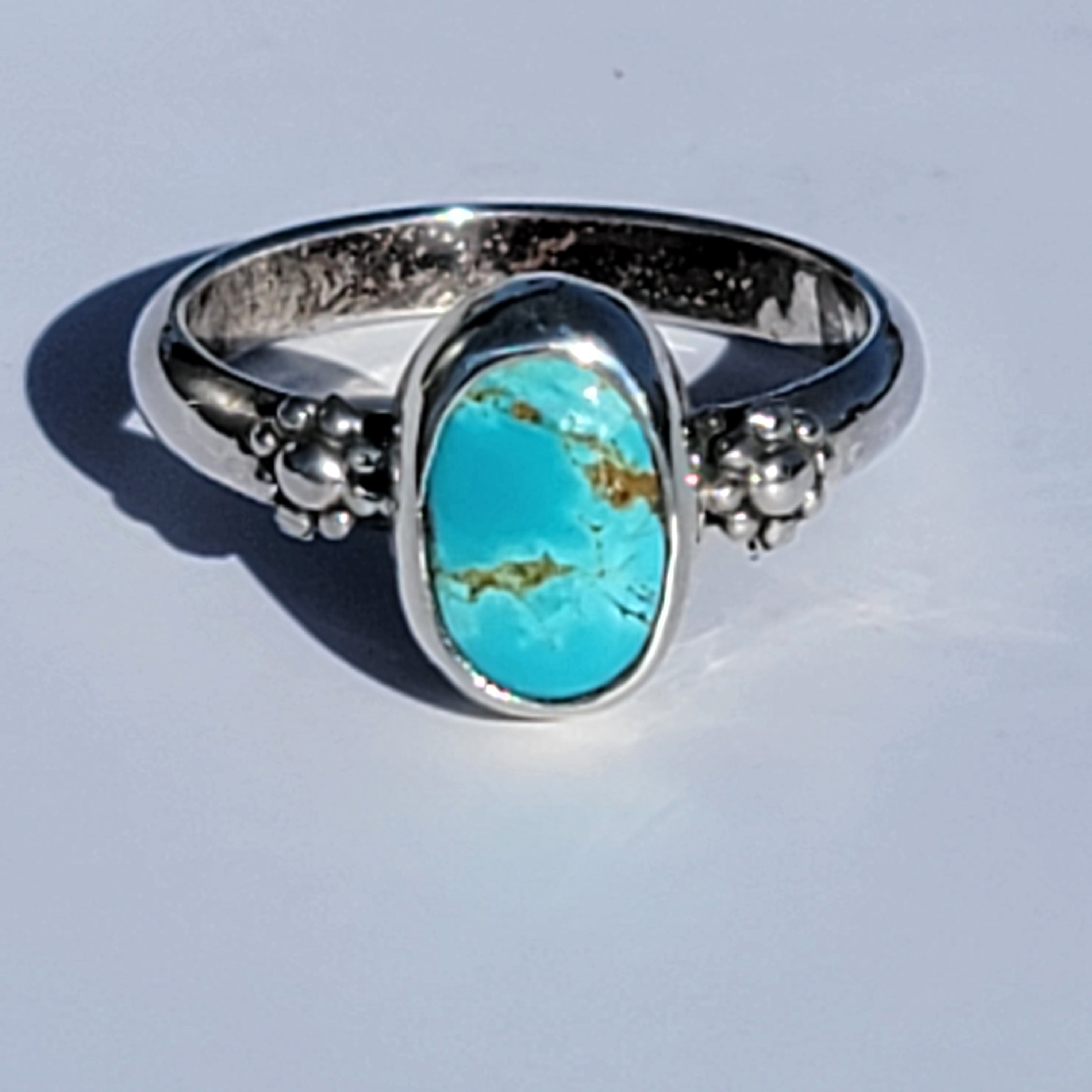 Sz. 9 Royston Turquoise and Stamped Details Sterling Ring