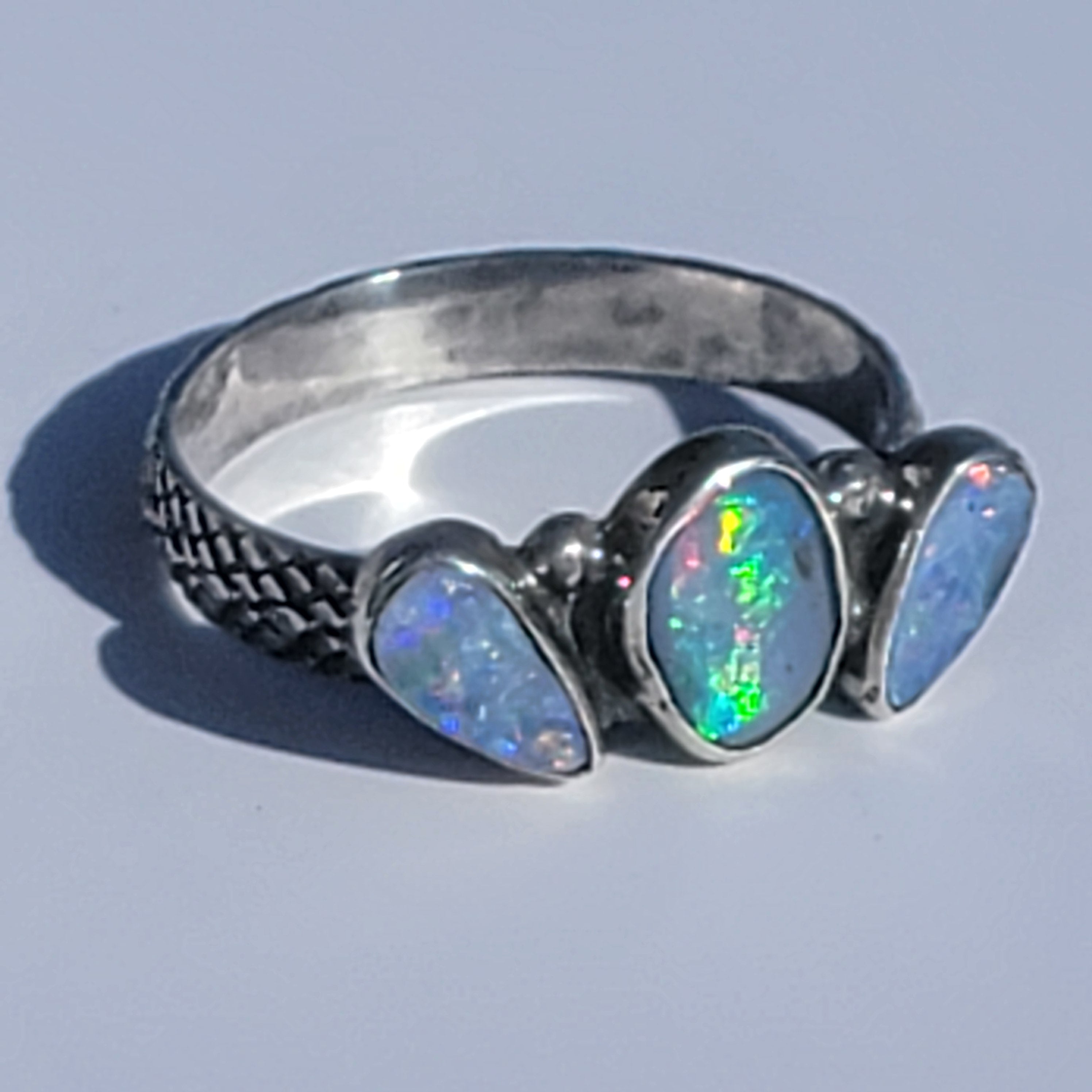 Sz 10.25 Australian Opal Triple Stone Crown Ring