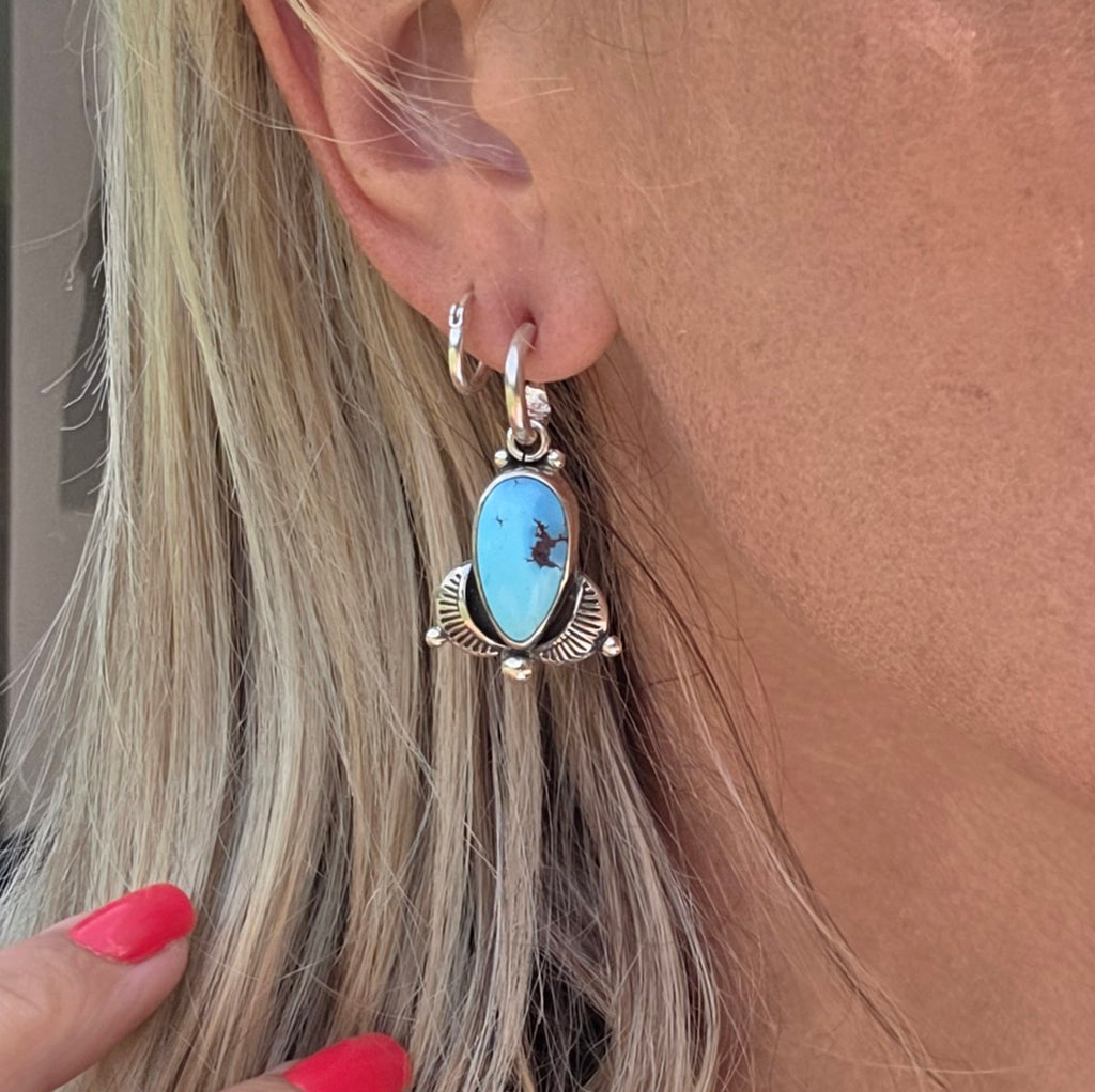 Golden Hills Lavender Turquoise charm earrings with stamped details