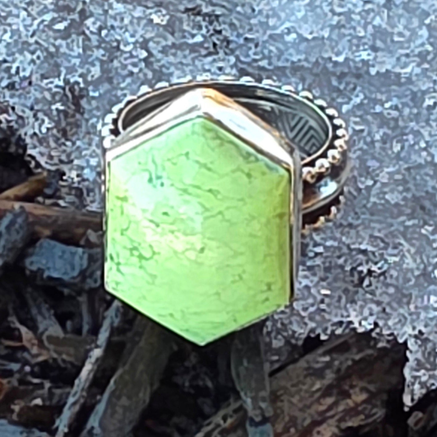 Lemon Chrysophase Sterling Ring Sz 7