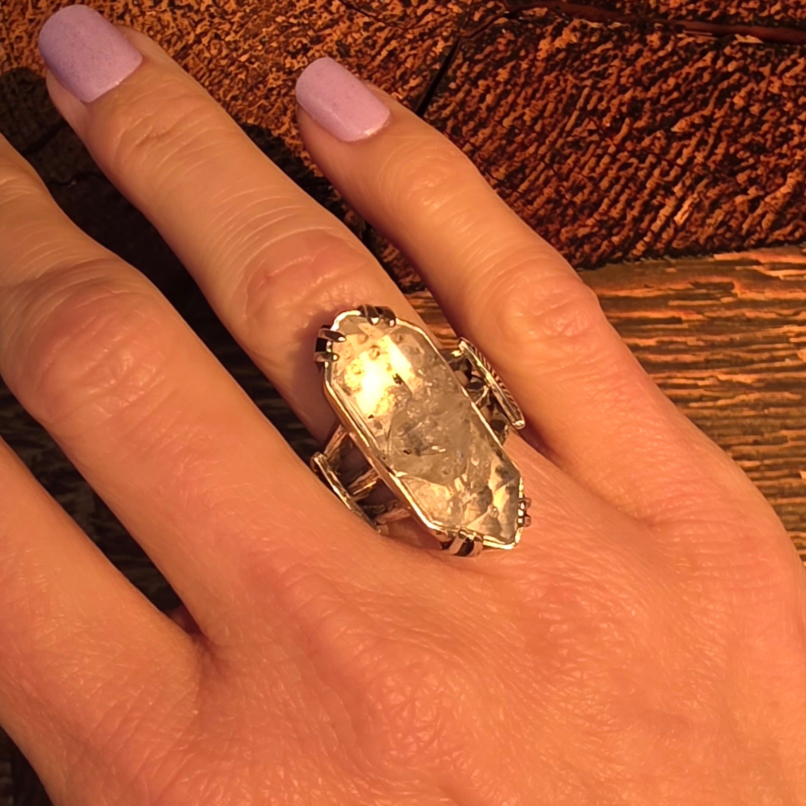 Herkimer Diamond and Stamped Sterling Ring Sz 6.25