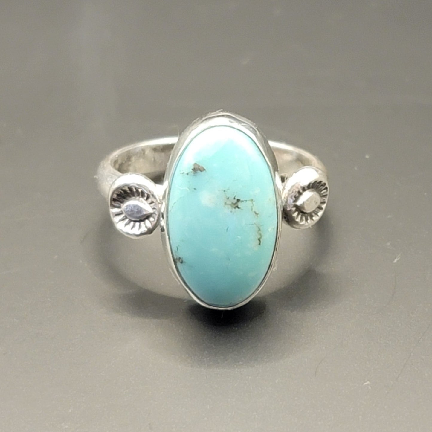 Sz. 9.5 Sonoran Mountain Turquoise and Stamped Details Sterling Ring