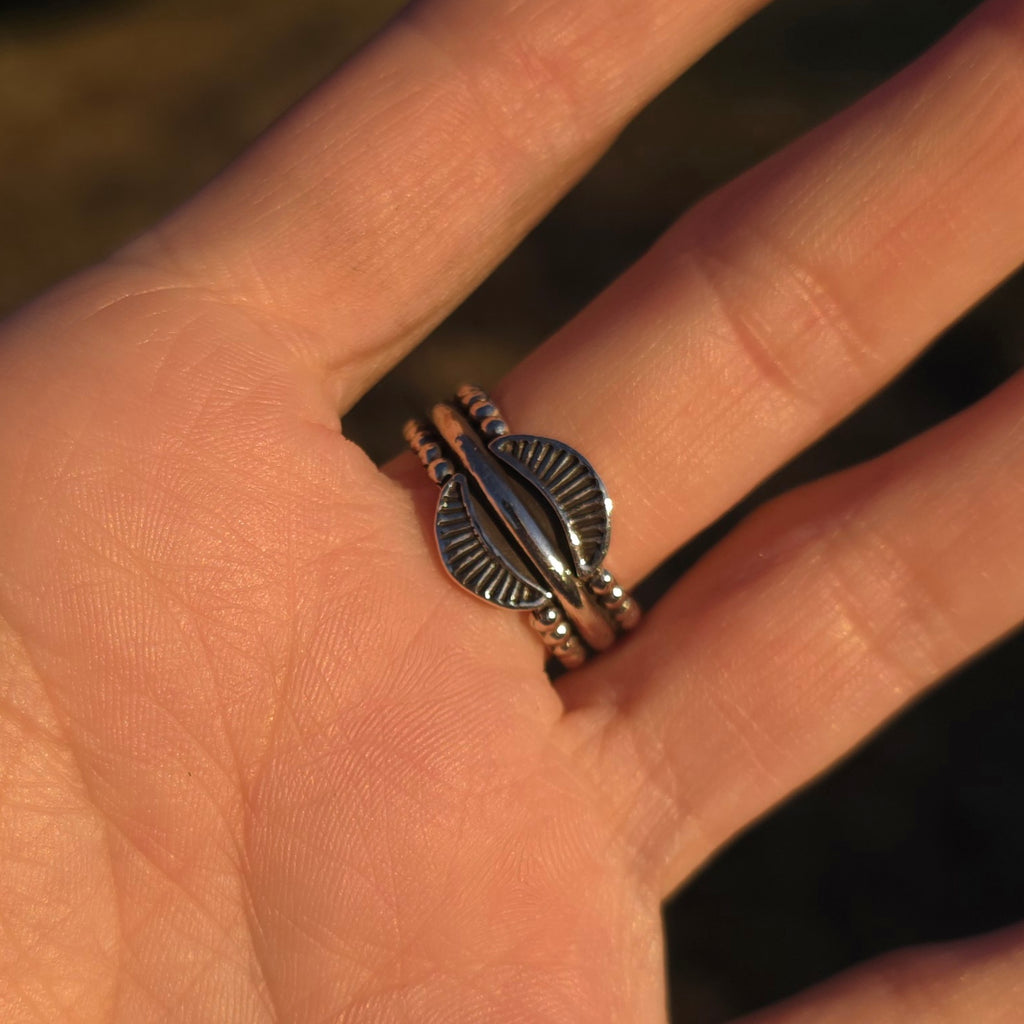 Sz. 7.5 Australian Opal Ring with Unique Handmade Stamped Band