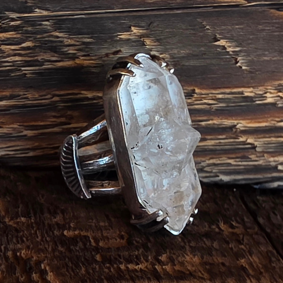 Herkimer Diamond and Stamped Sterling Ring Sz 6.25