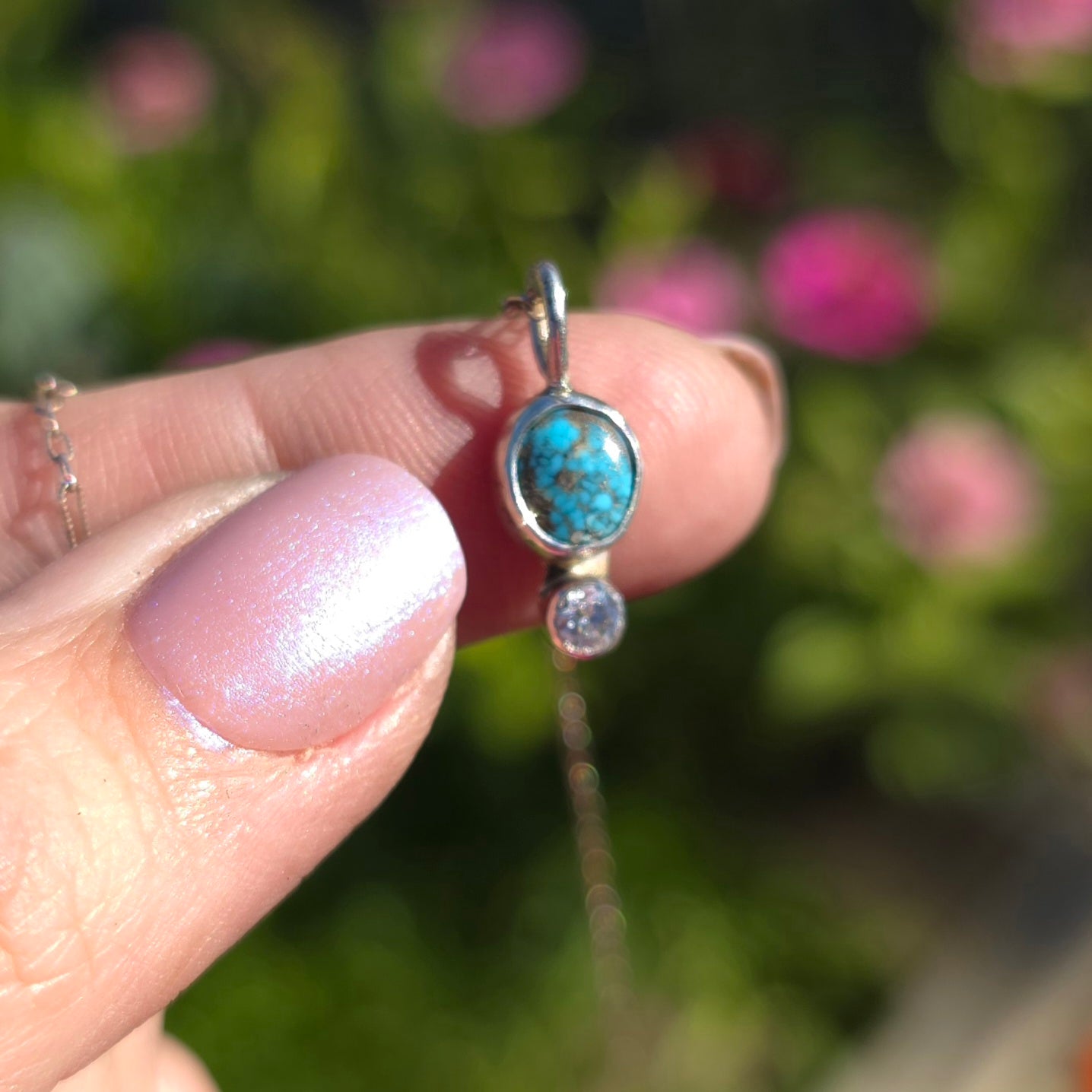 #7 Kingman Tiny Turquoise and CZ Pendant