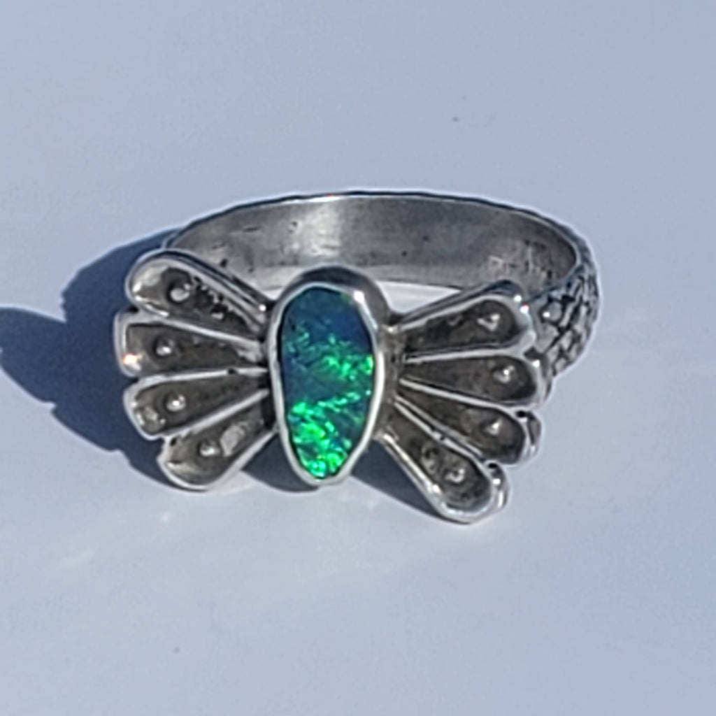 Sz 6.25  Australian Opal Butterfly Ring