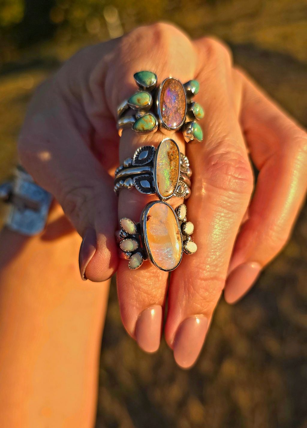 Sz. 7.5 Australian Opal and Royston Turquoise Ring