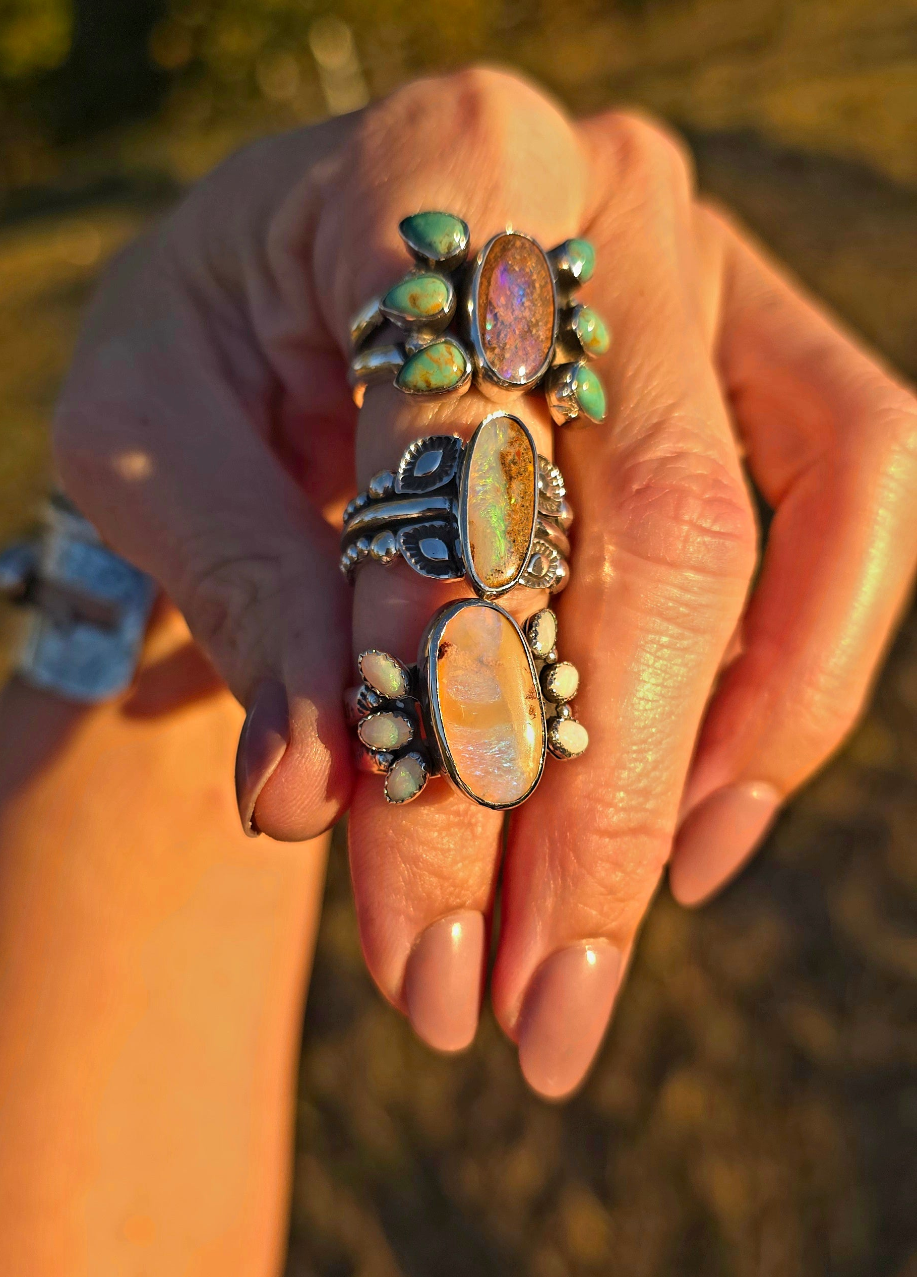 Sz. 7.5 Australian Opal and Royston Turquoise Ring