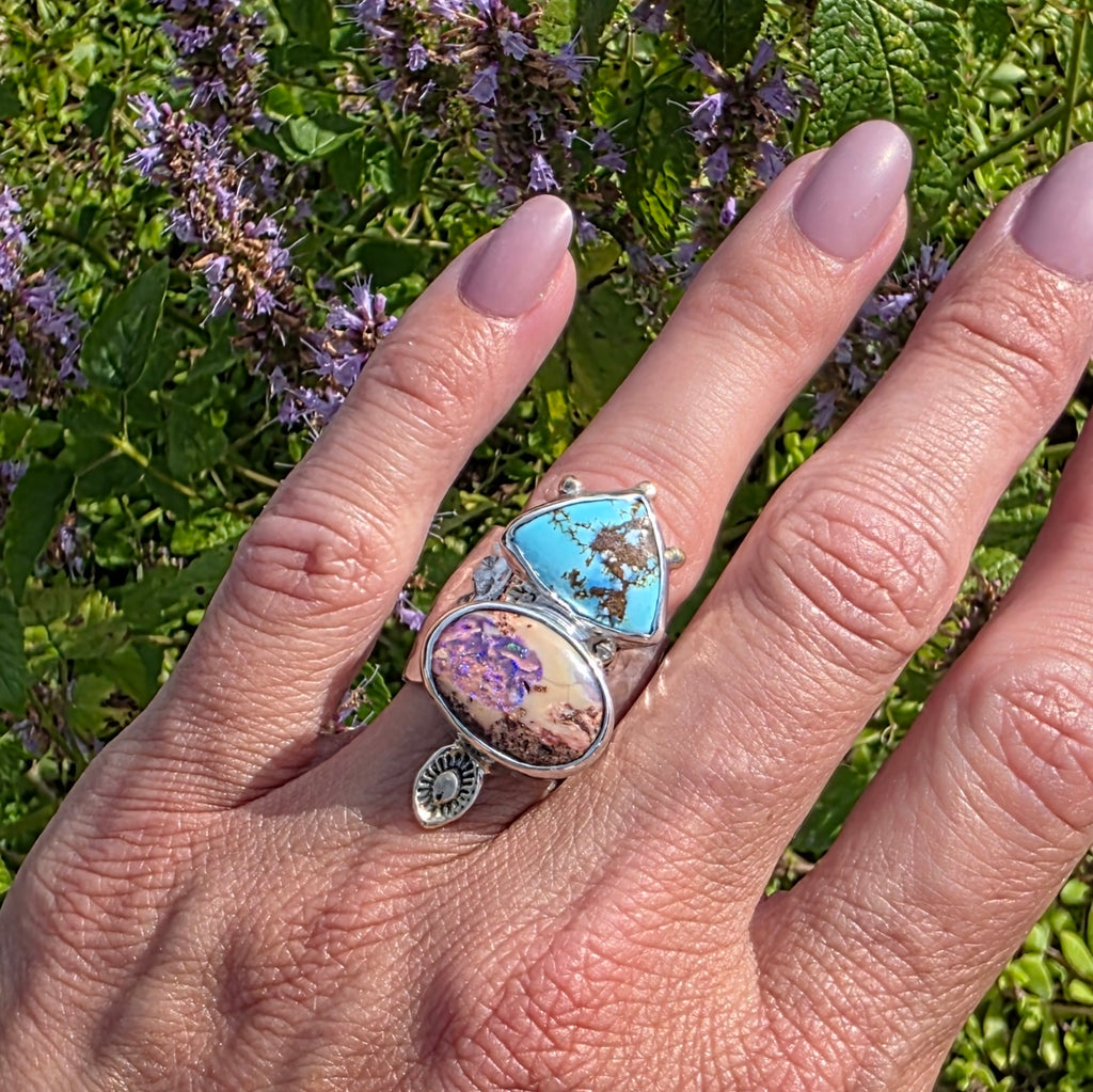 Sz. 6 Australian Boulder Opal and Golden Hills Turquoise Ring