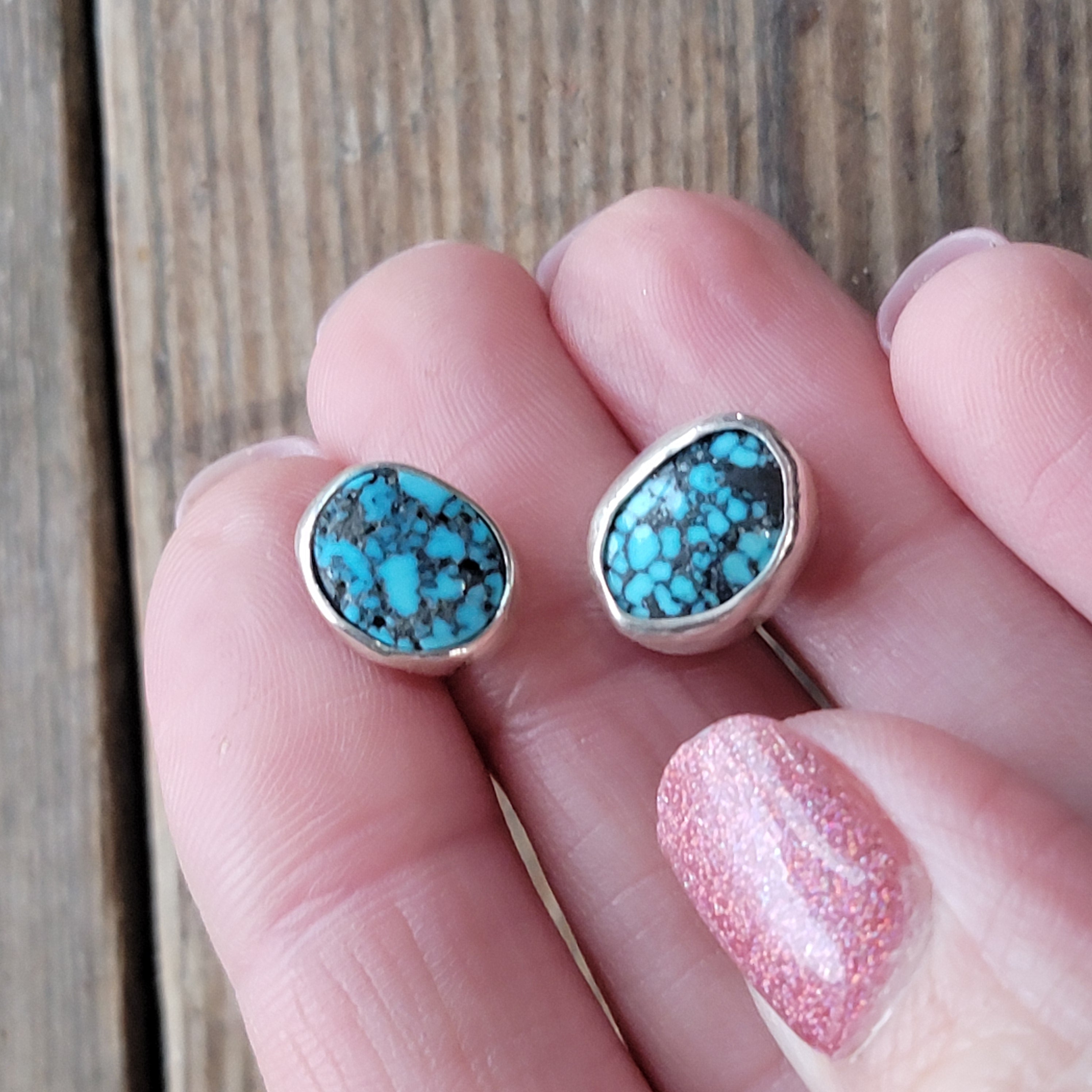 Black Web Kingman Turquoise Studs