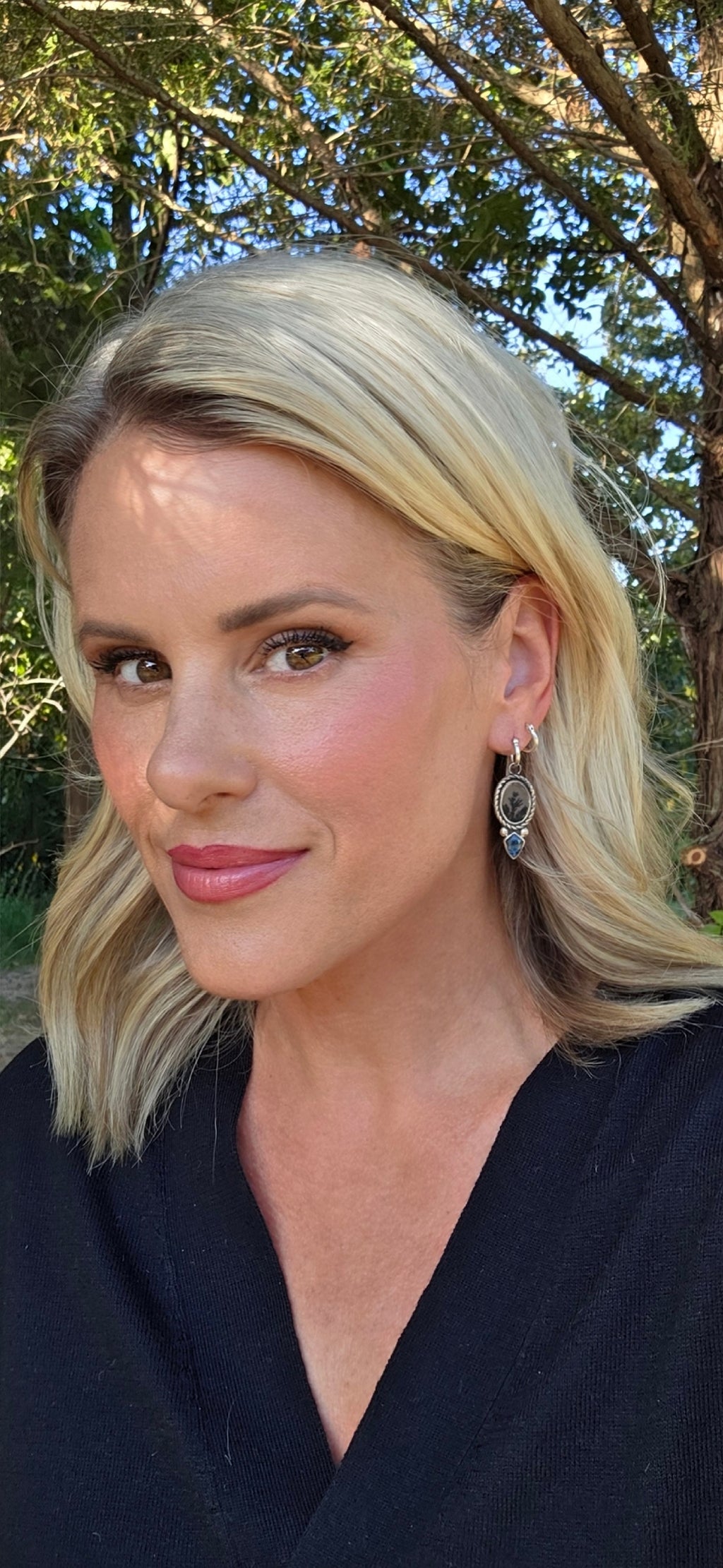 Dendritic Agate, Blue Kyanite, and Sterling Earrings