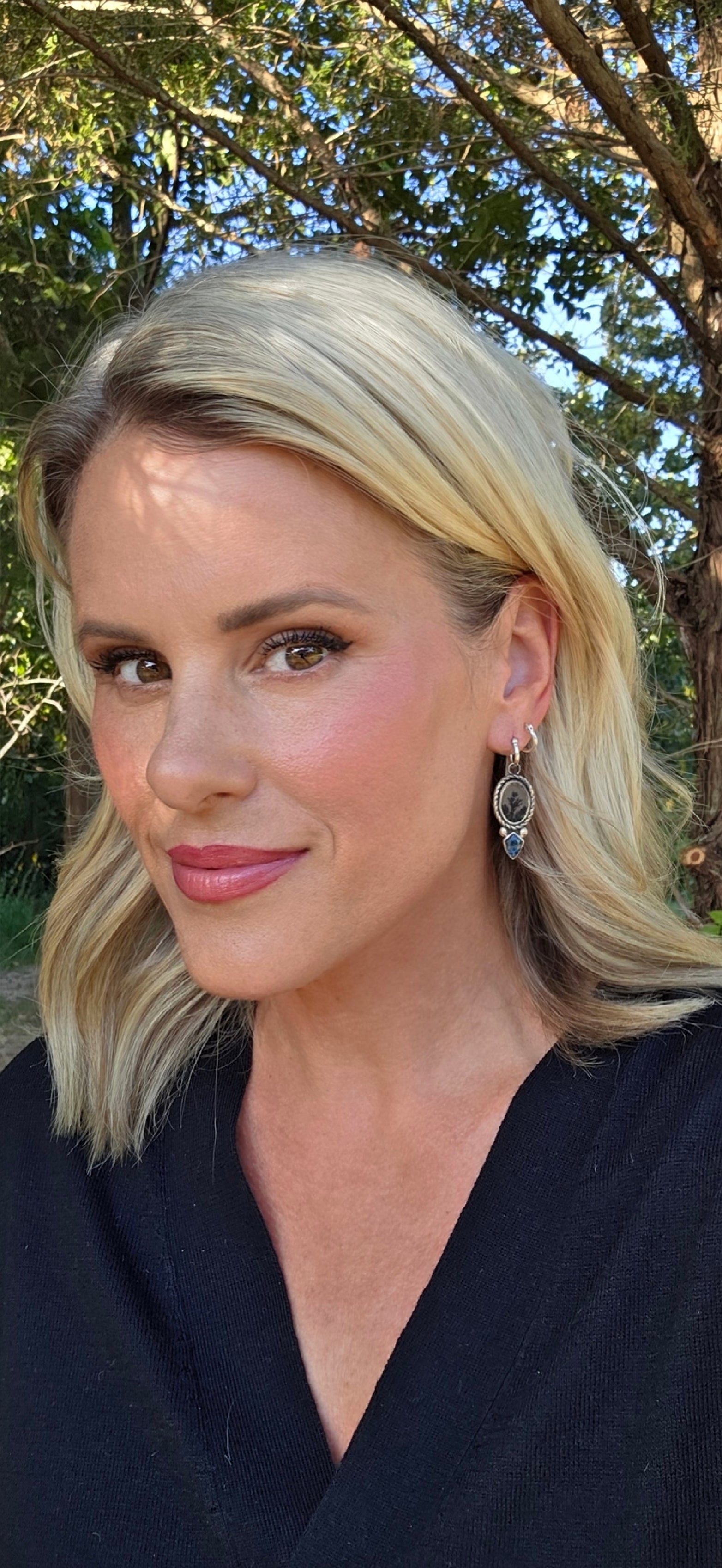 Dendritic Agate, Blue Kyanite, and Sterling Earrings