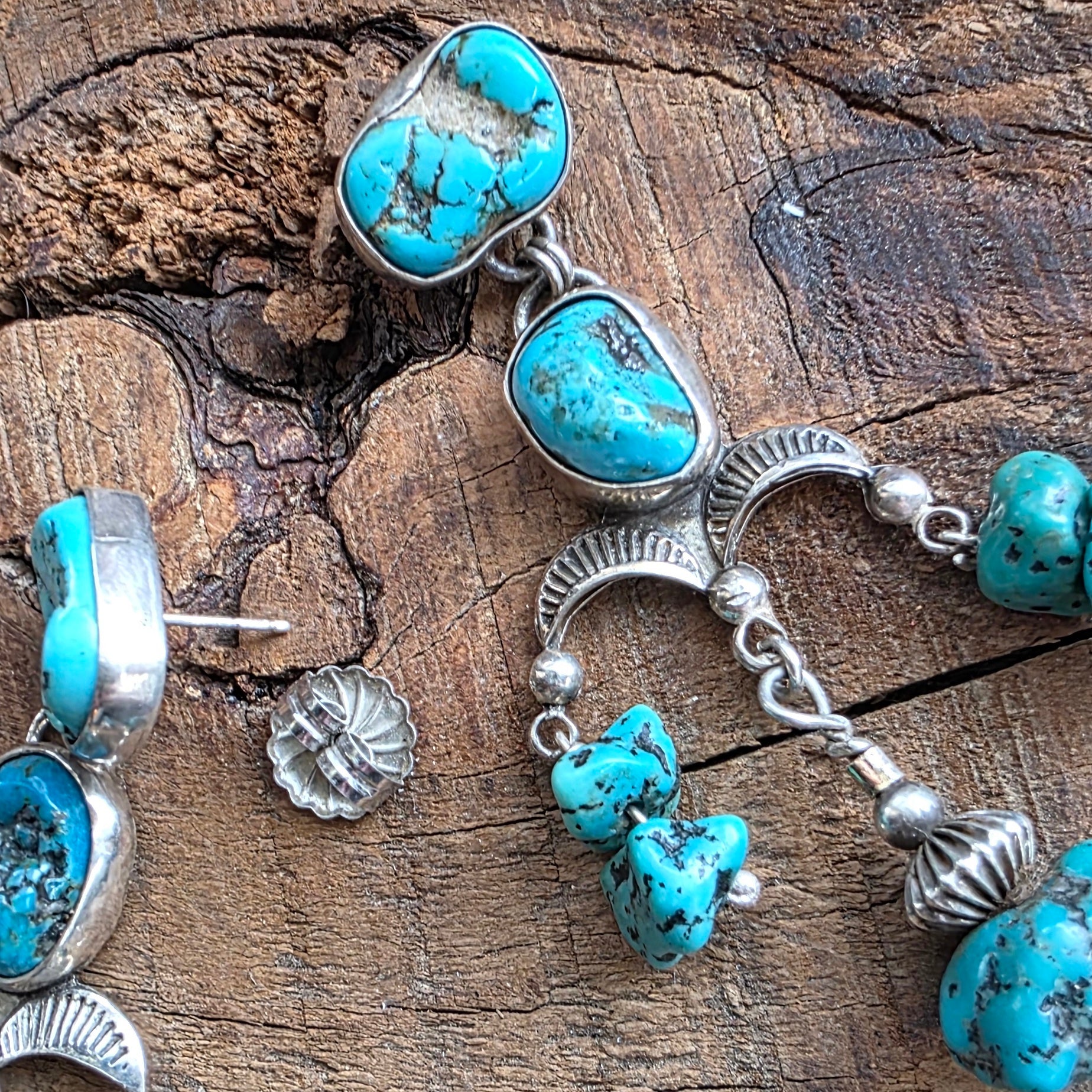 Turquoise Nugget and Sterling Silver Chandelier earrings