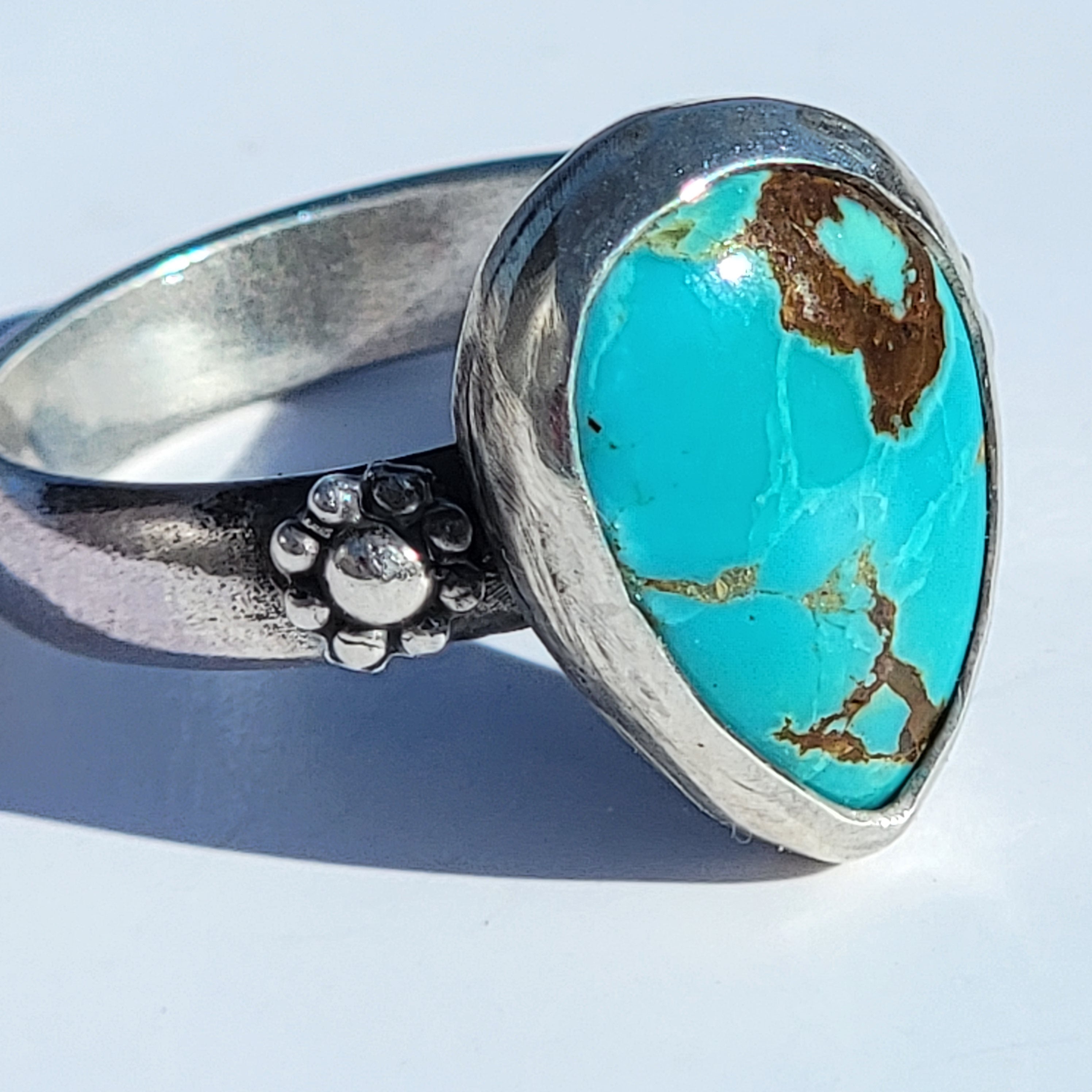 Sz. 6.5 Royston Turquoise and Stamped Details Sterling Ring