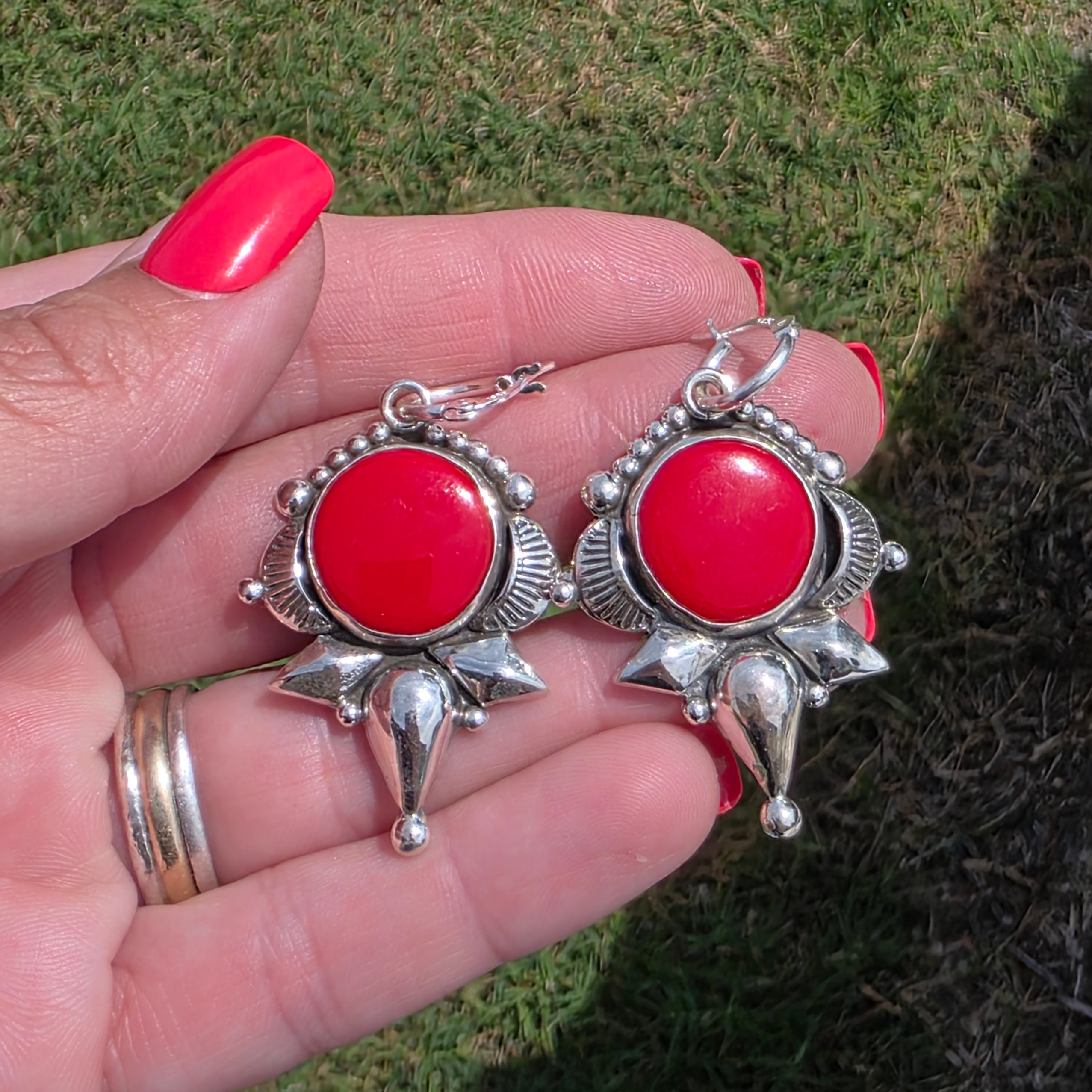 Candy Red Rosarita and Sterling Earrings