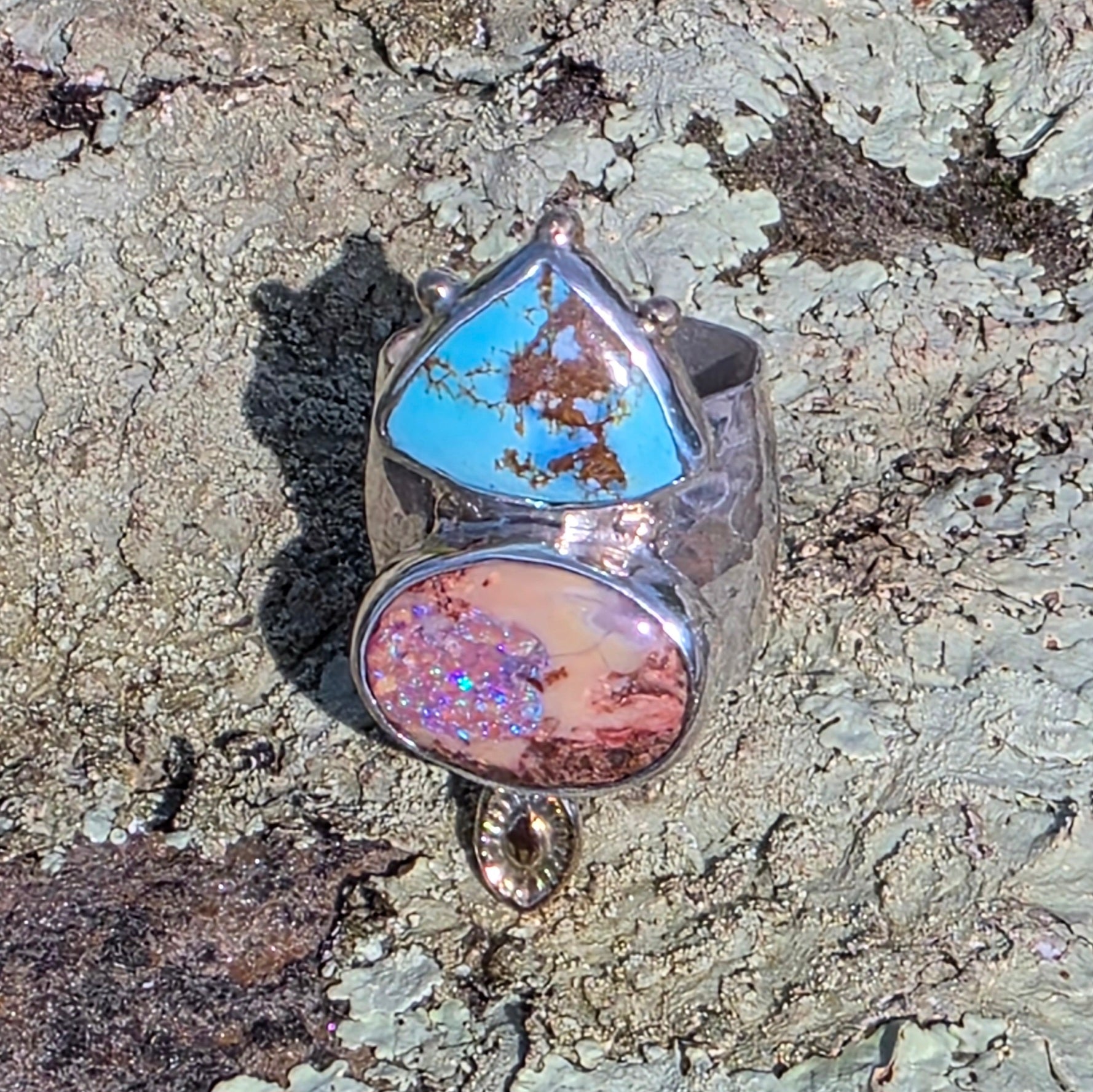 Sz. 6 Australian Boulder Opal and Golden Hills Turquoise Ring