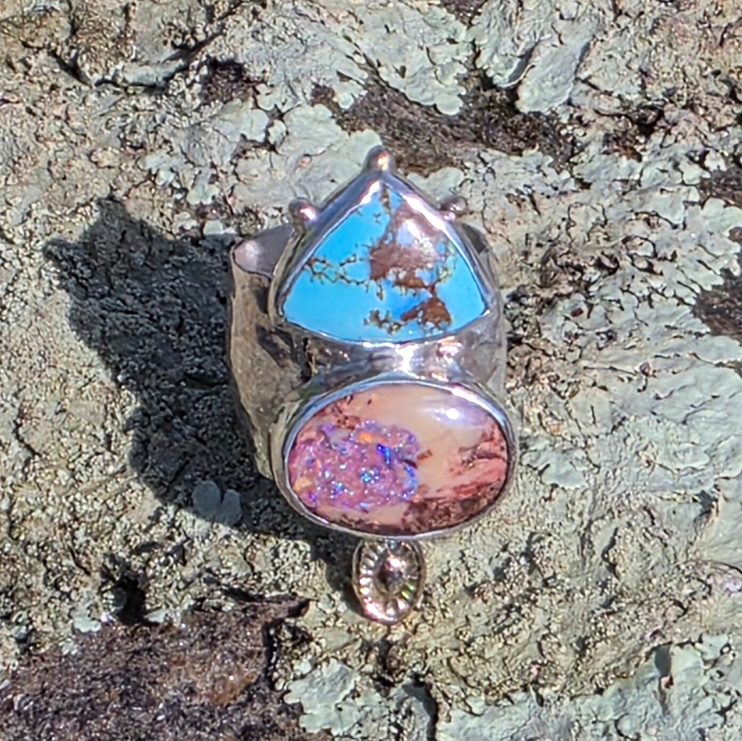 Sz. 6 Australian Boulder Opal and Golden Hills Turquoise Ring