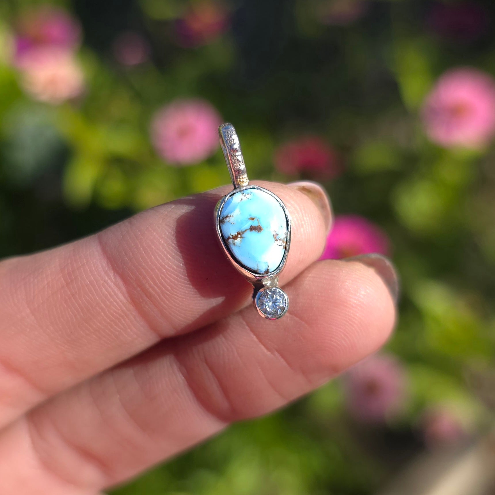 #4 Golden Hills Lavender Tiny Turquoise and CZ Pendant