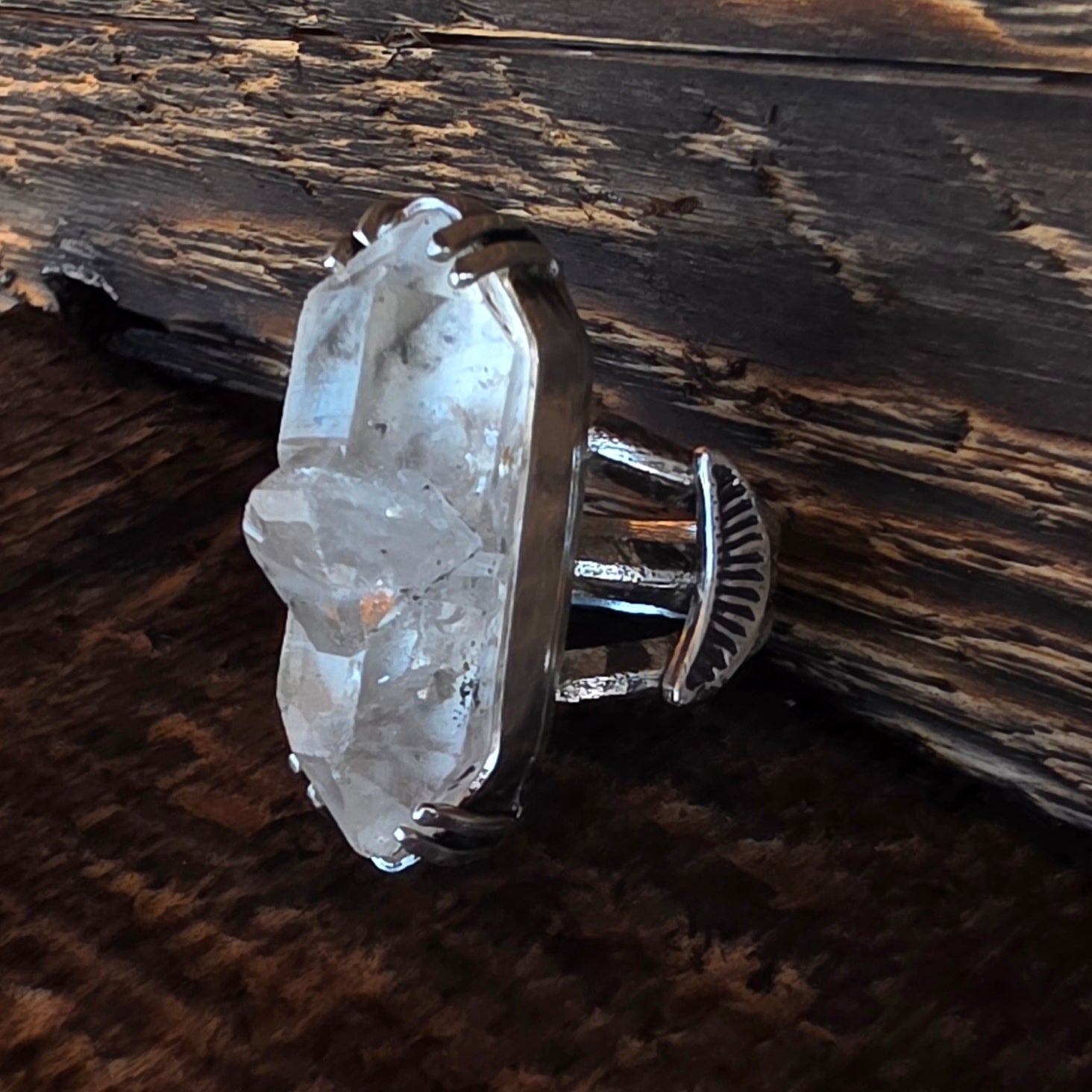 Herkimer Diamond and Stamped Sterling Ring Sz 6.25