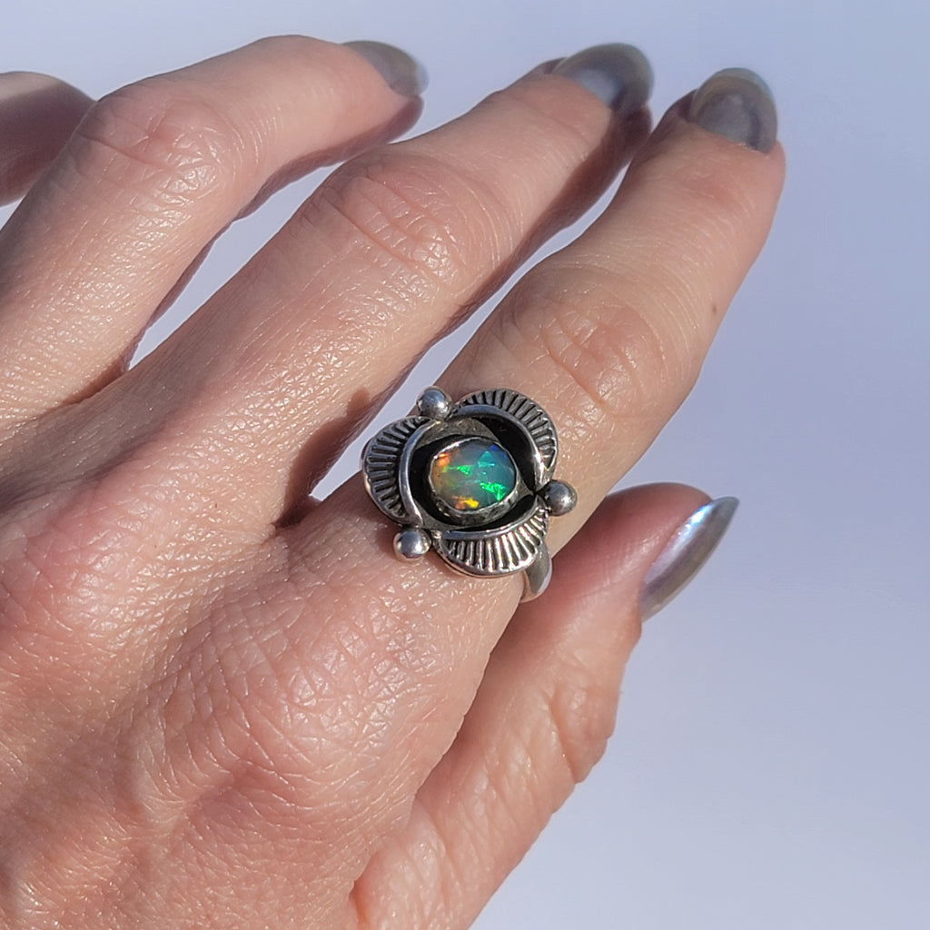 Ethiopian Opal Bloom Shadowbox Ring, Size 7