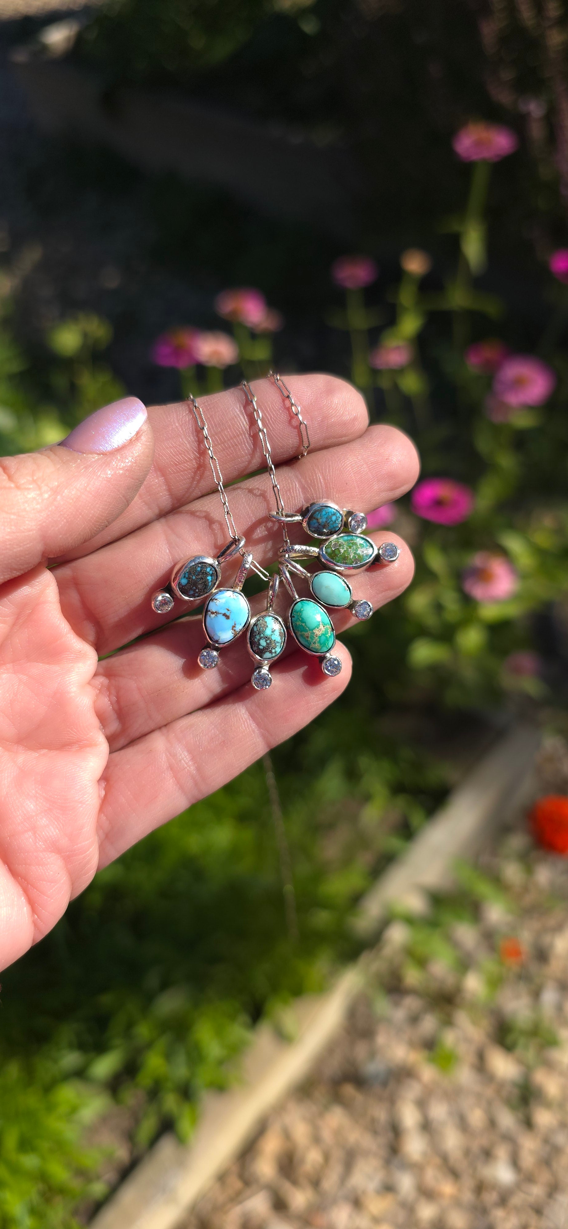 #1 Kingman Black Web Tiny Turquoise and CZ Pendant