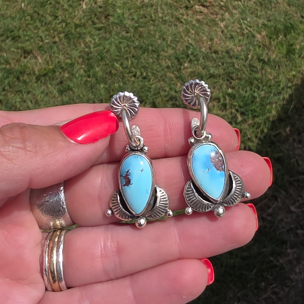 Golden Hills Lavender Turquoise charm earrings with stamped details