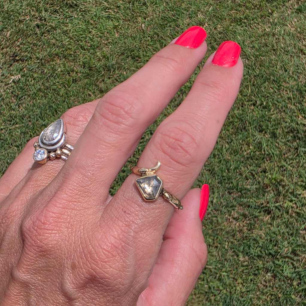 14k Gold and 1.07ct Salt and Pepper Diamond Snake Ring