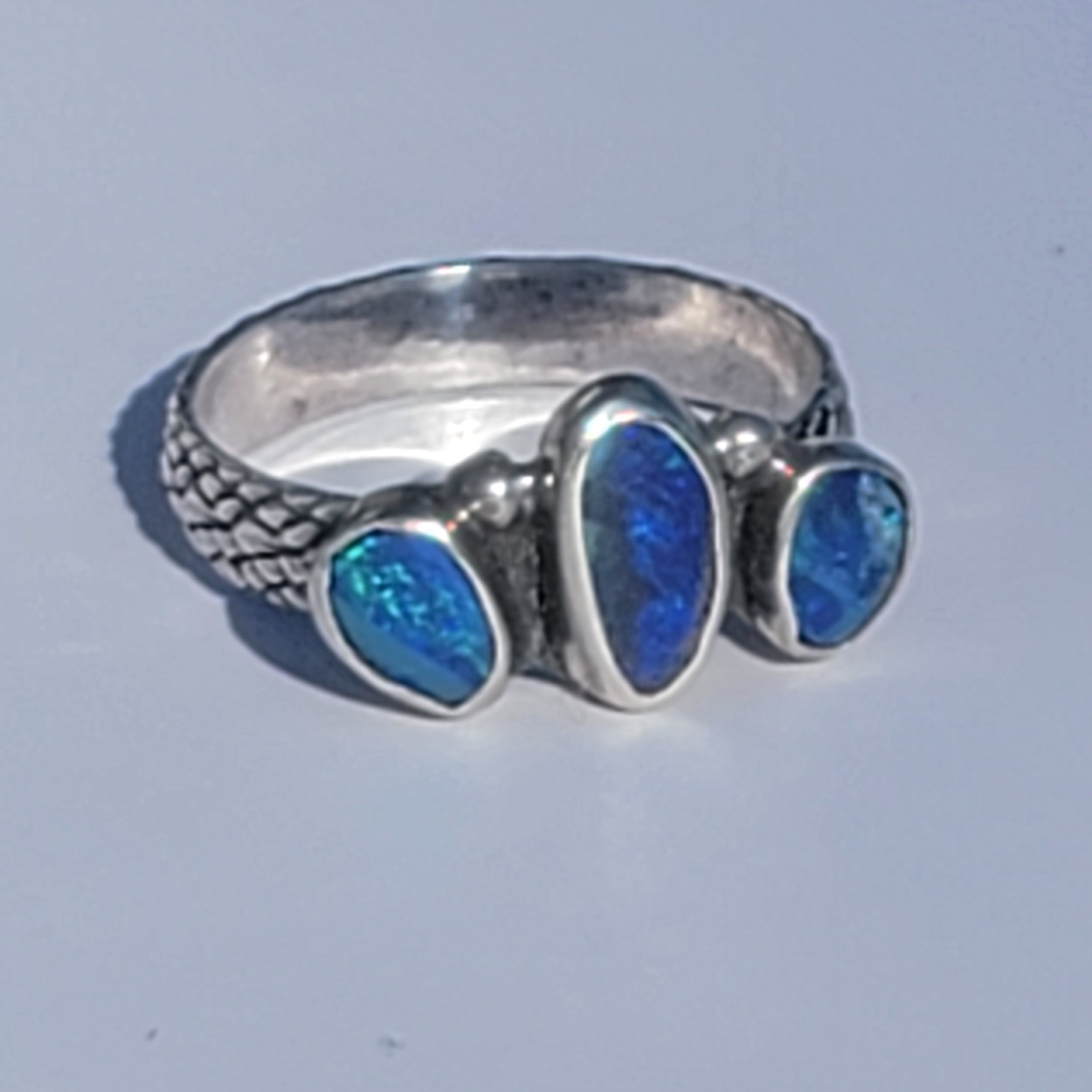 Sz. 7 Australian Opal Triple Stone Crown Ring