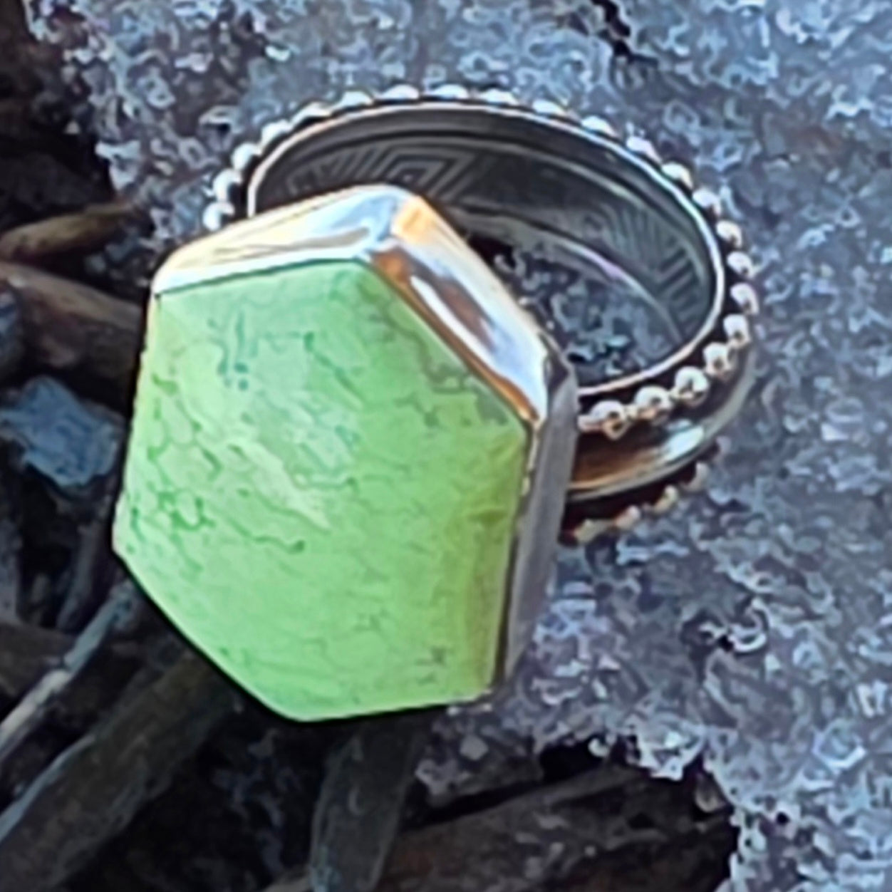 Lemon Chrysophase Sterling Ring Sz 7