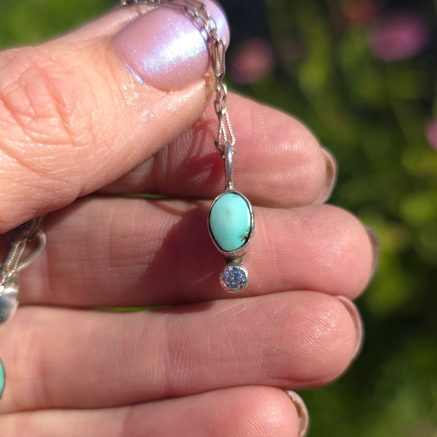 #6 Sonoran Tiny Turquoise and CZ Pendant