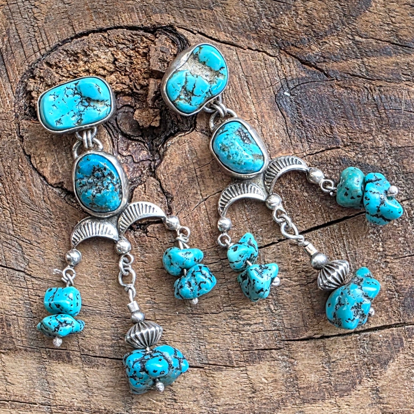 Turquoise Nugget and Sterling Silver Chandelier earrings