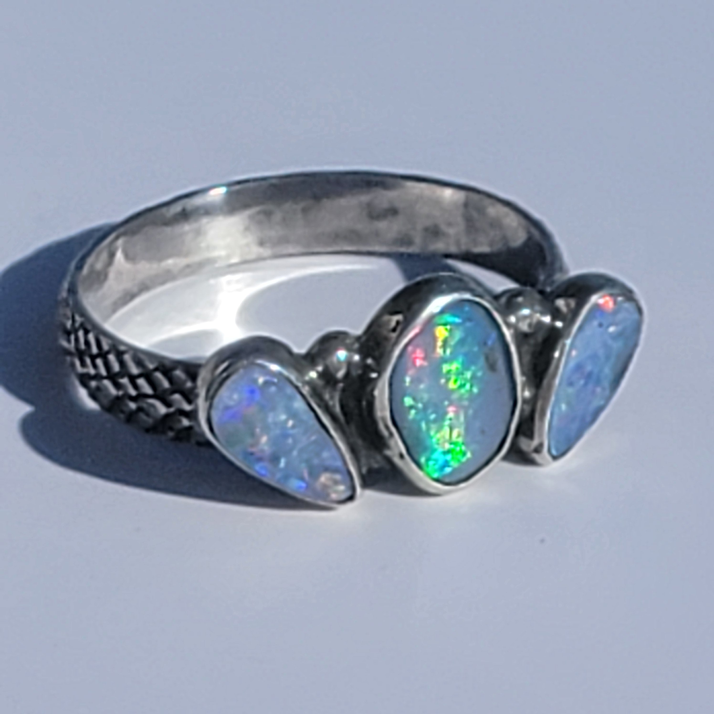 Sz 10.25 Australian Opal Triple Stone Crown Ring