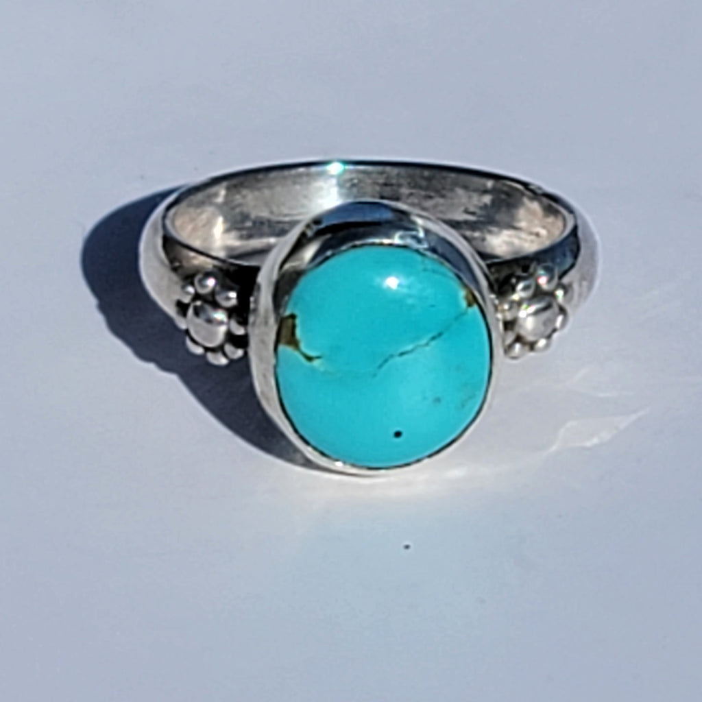 Sz. 5.75  Royston Turquoise and Stamped Details Sterling Ring