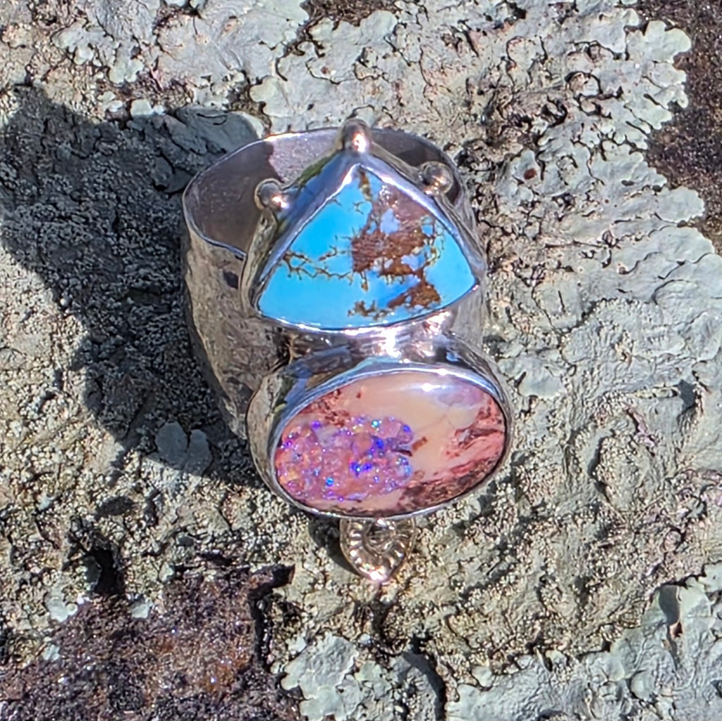 Sz. 6 Australian Boulder Opal and Golden Hills Turquoise Ring