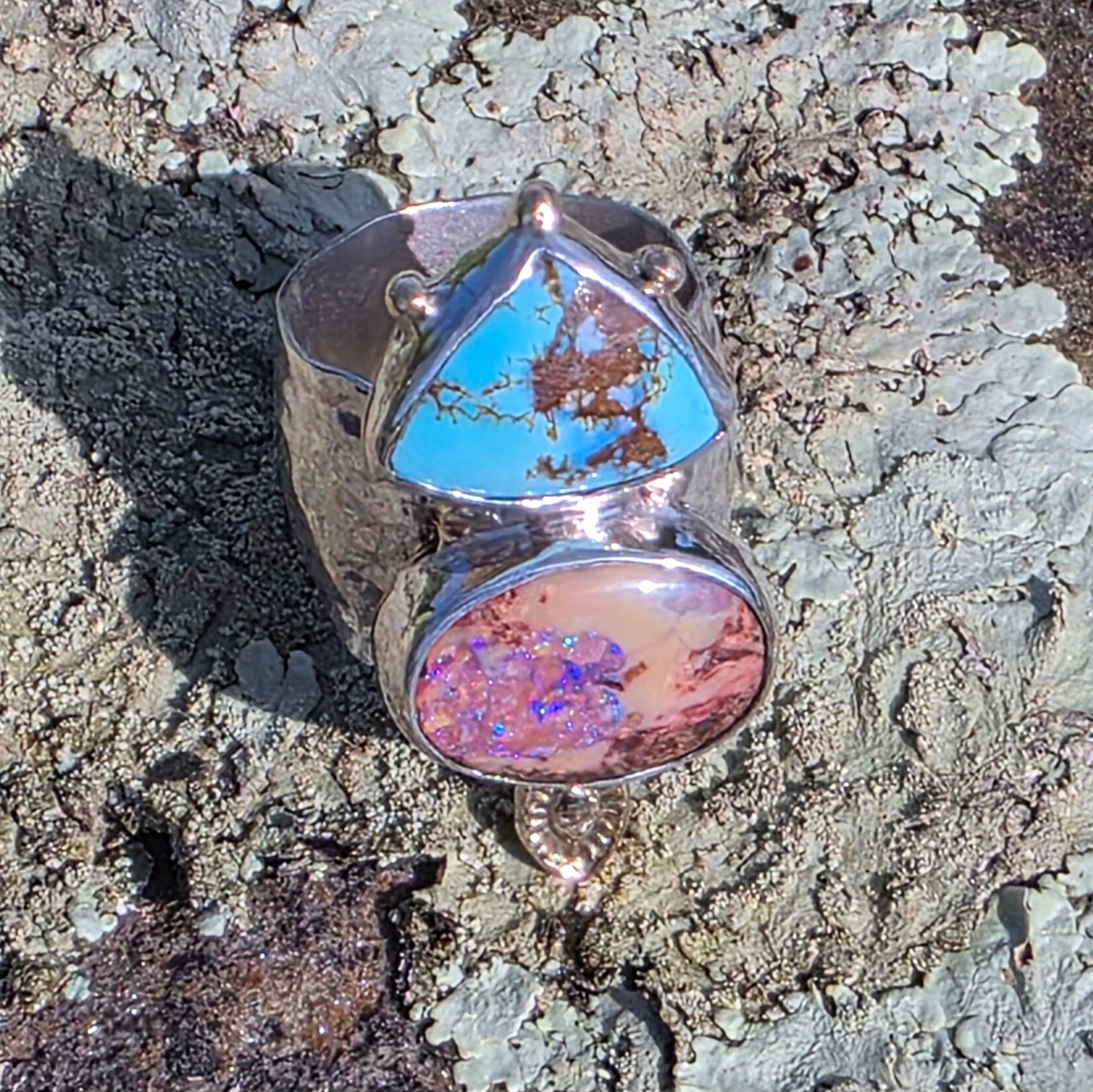 Sz. 6 Australian Boulder Opal and Golden Hills Turquoise Ring