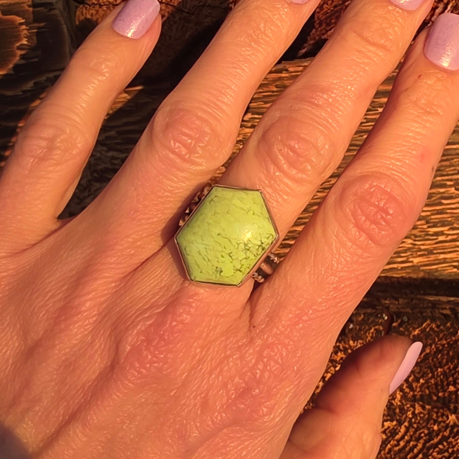 Lemon Chrysophase Sterling Ring Sz 7