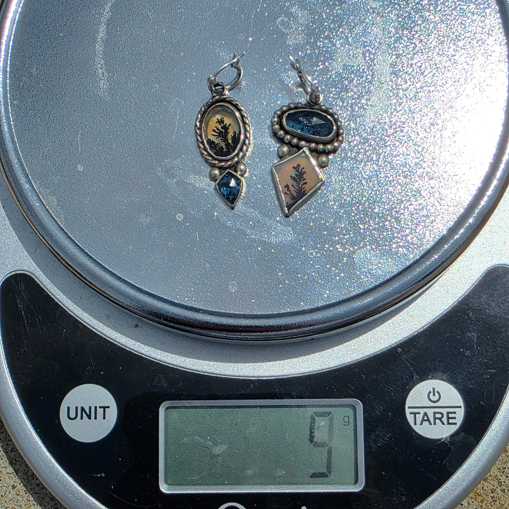 Dendritic Agate, Blue Kyanite, and Sterling Earrings