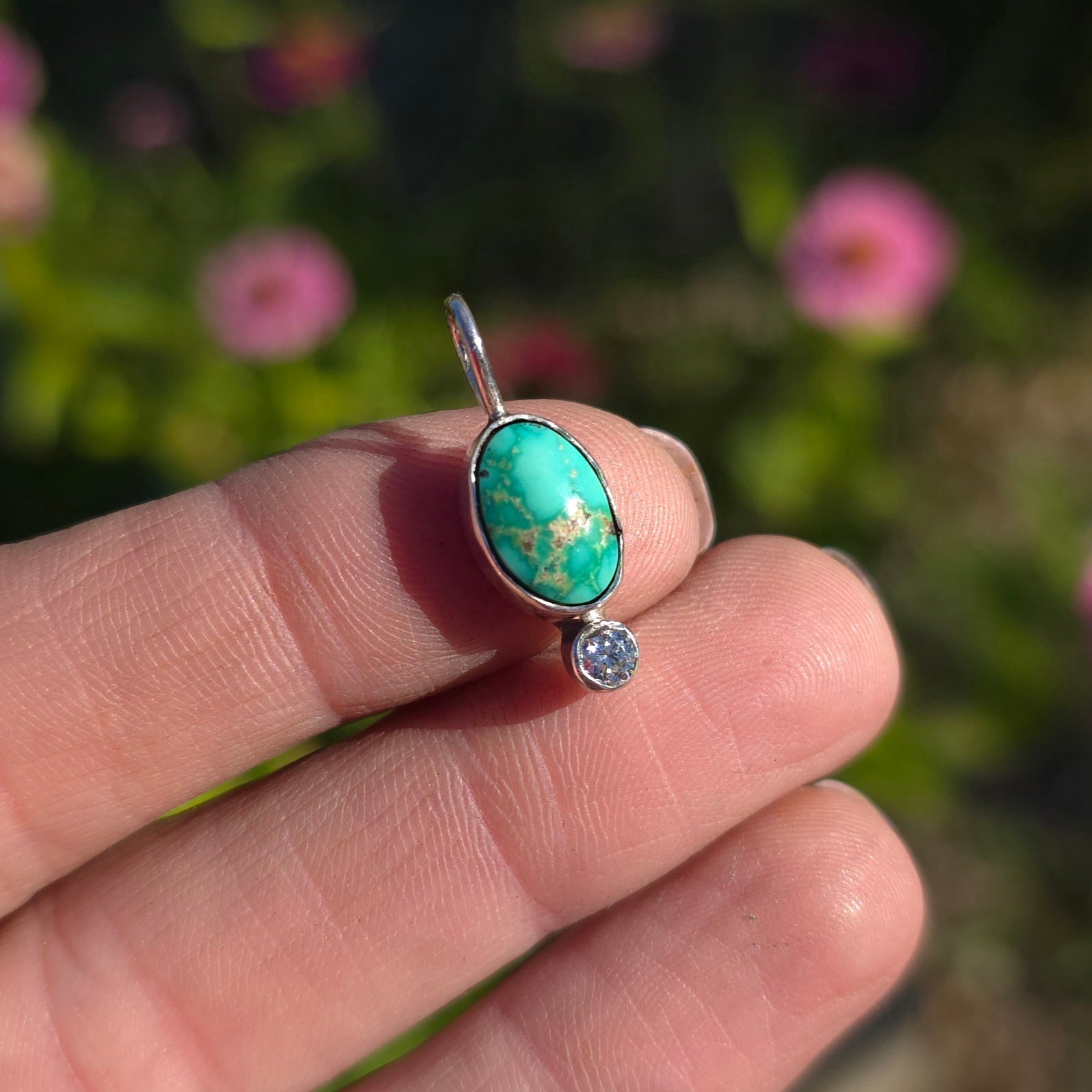 3 Emerald Valley Tiny Turquoise and CZ Pendant – Alloy-and-Ore