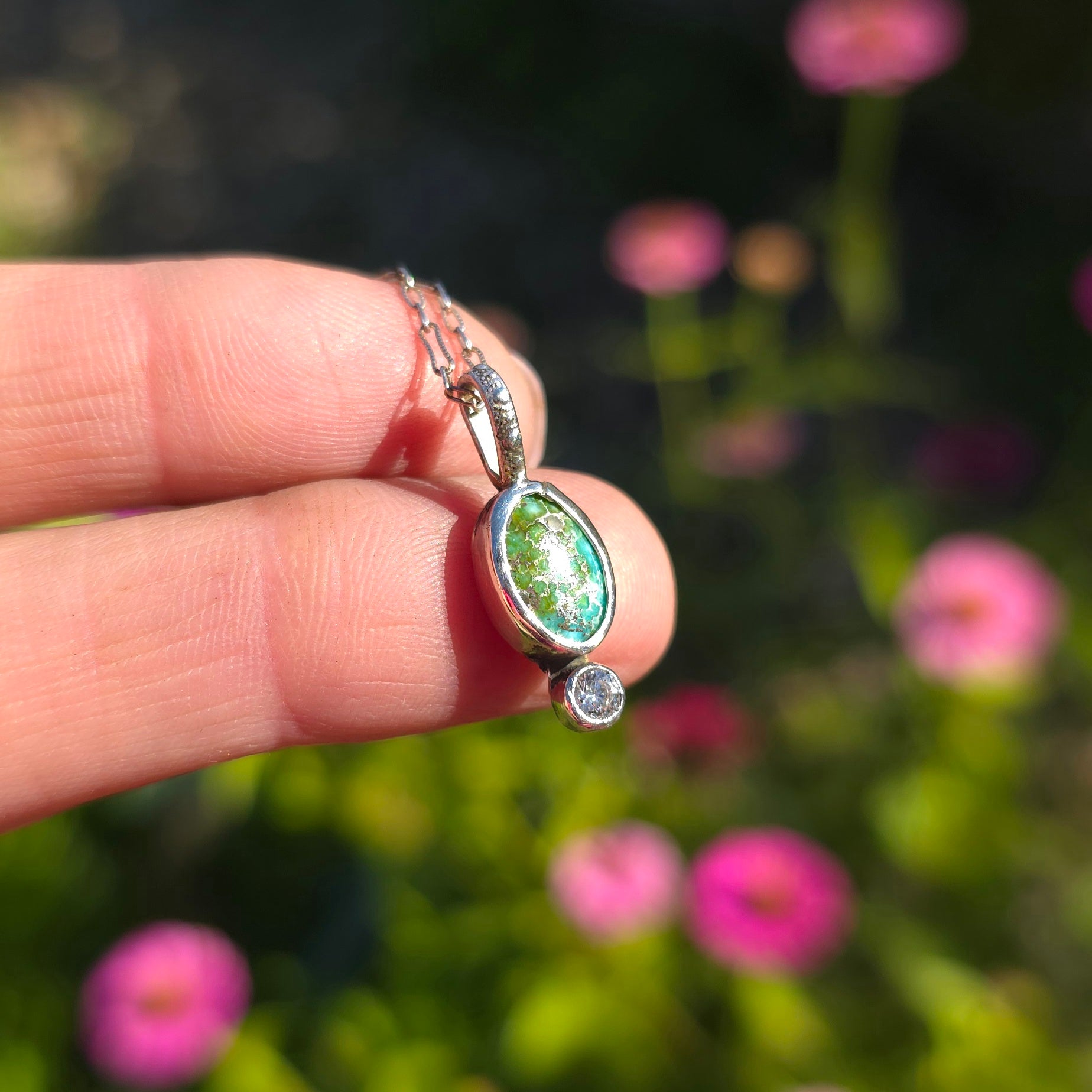 #5 Sonoran Gold Tiny Turquoise and CZ Pendant