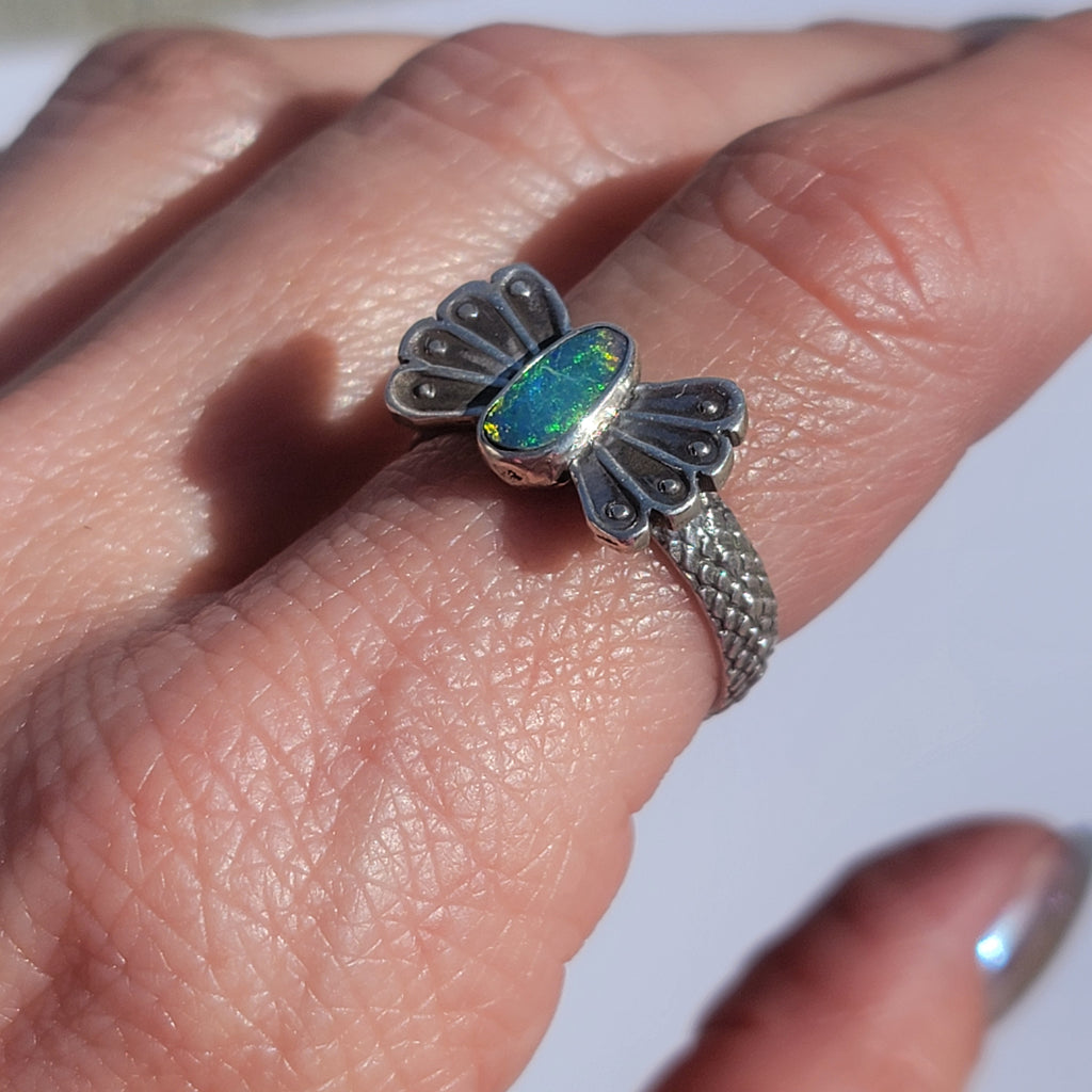 Sz 8 Australian Opal Butterfly Ring