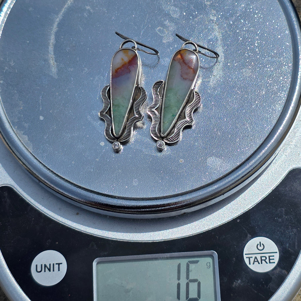 Blue Opalized Wood and Sterling Earrings