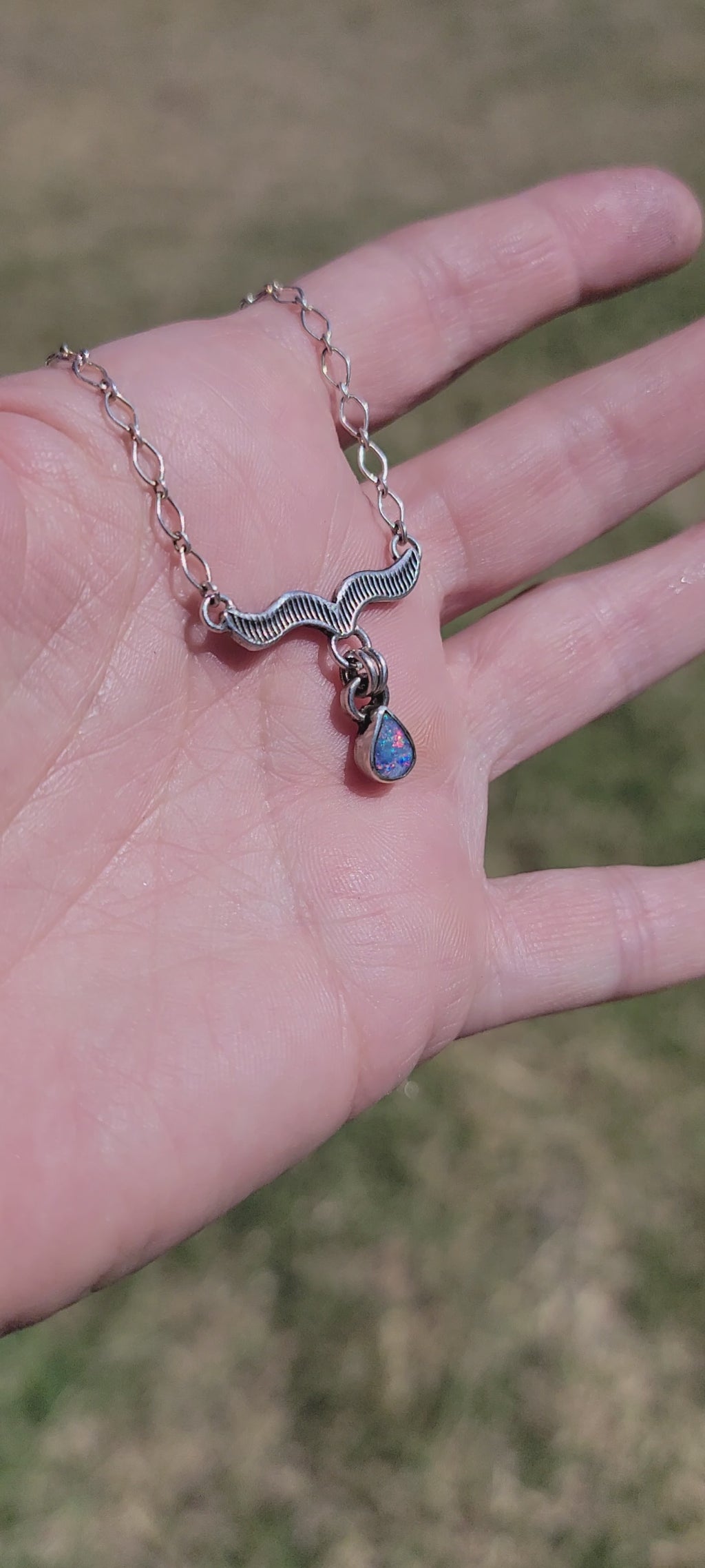 Australian Opal Doublet and Stamped Sterling Choker Pendant Necklace