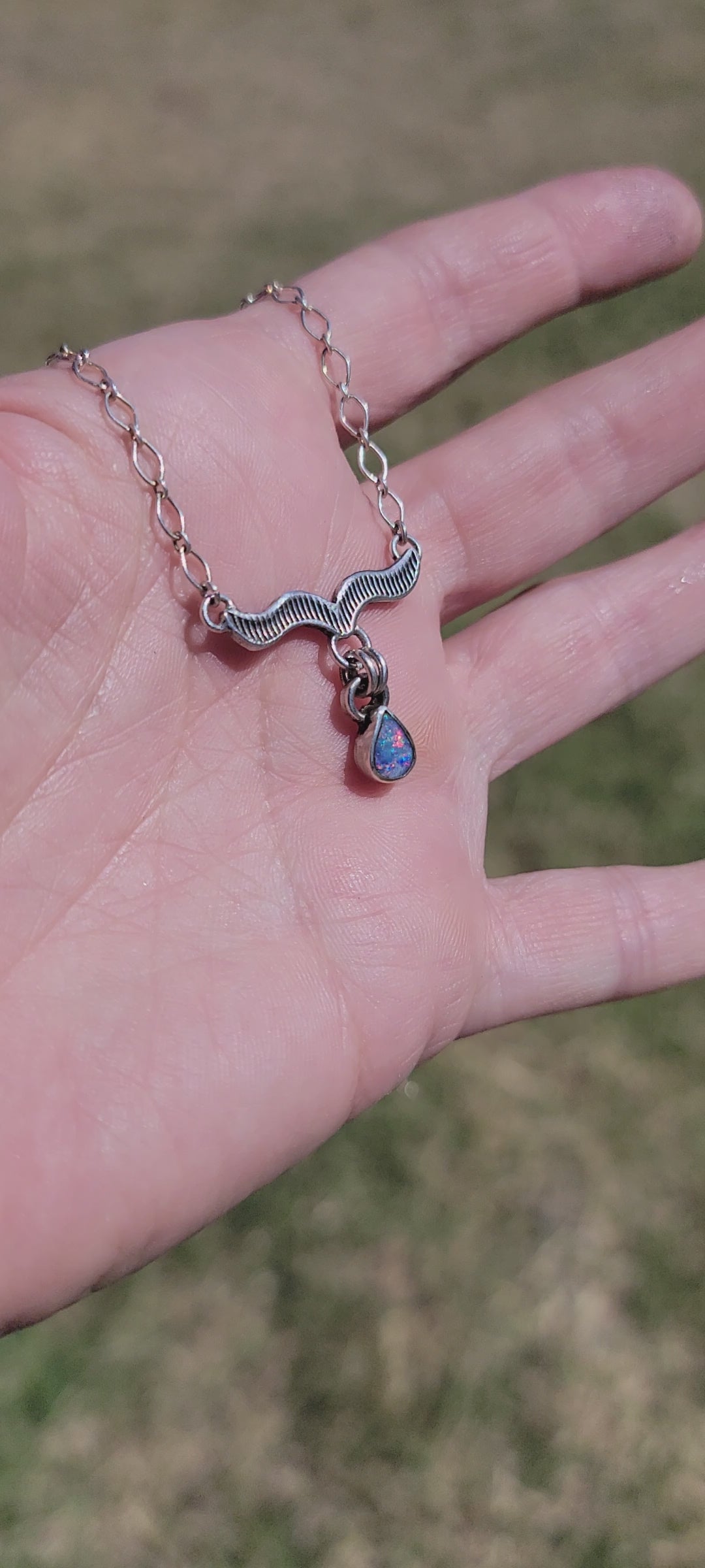 Australian Opal Doublet and Stamped Sterling Choker Pendant Necklace