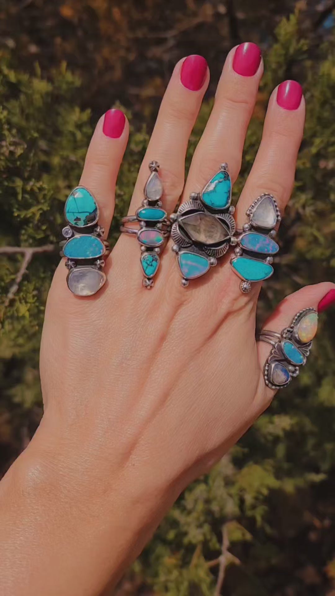 Sz 8.75 Australian Pipe Opal, Turquoise and Moonstone Ring