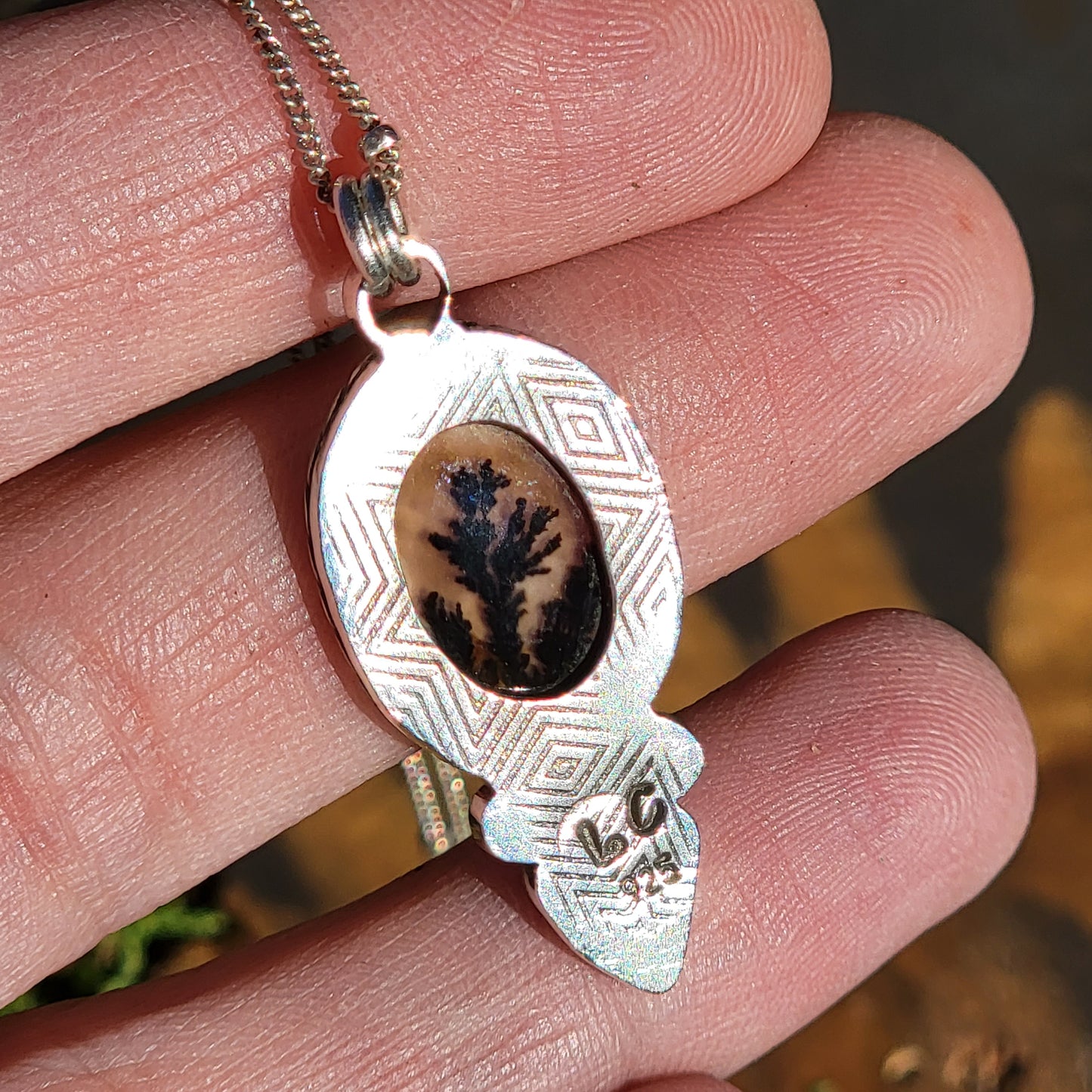 Dentritic  Agate and Rose Cut Kyanite Pendant